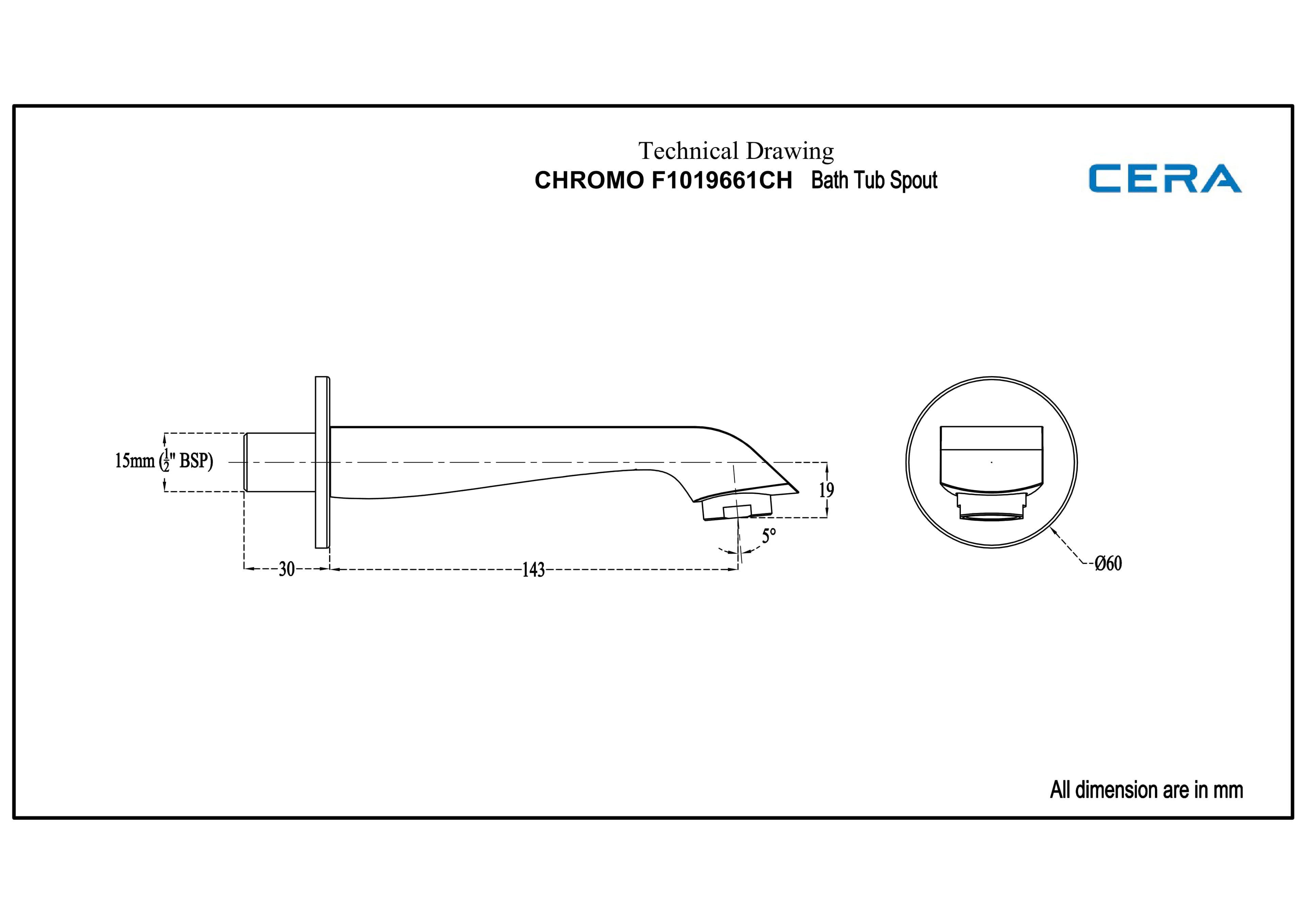 Chromo Bath Spout With Wall Flange | Chrome Finish — image 4