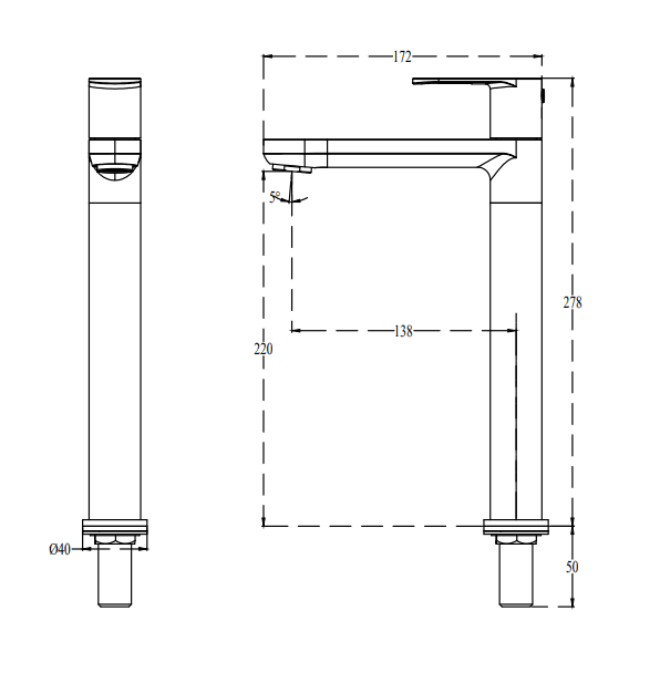 Curve Pillar Cock Tall (Cold Water Only) With (12") Long Extended Body | Chrome Finish — image 2