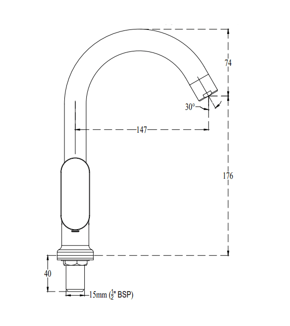 Curve Kitchen Faucet (Only Cold water) With 150 mm (6") Long Swivel Spout | Chrome Finish | For Kitchen Use — image 2