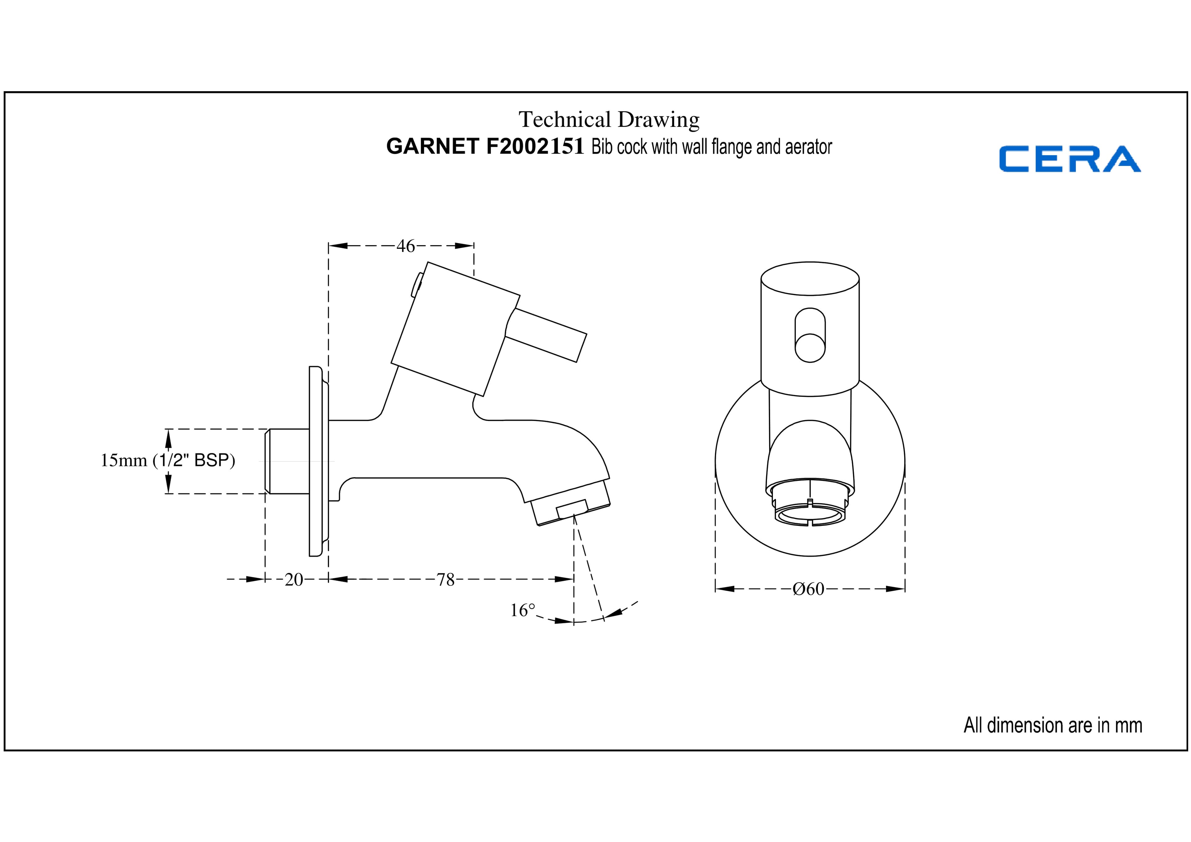 Garnet Bib Cock (Only Cold Water) With Flange | Chrome Finish — image 2