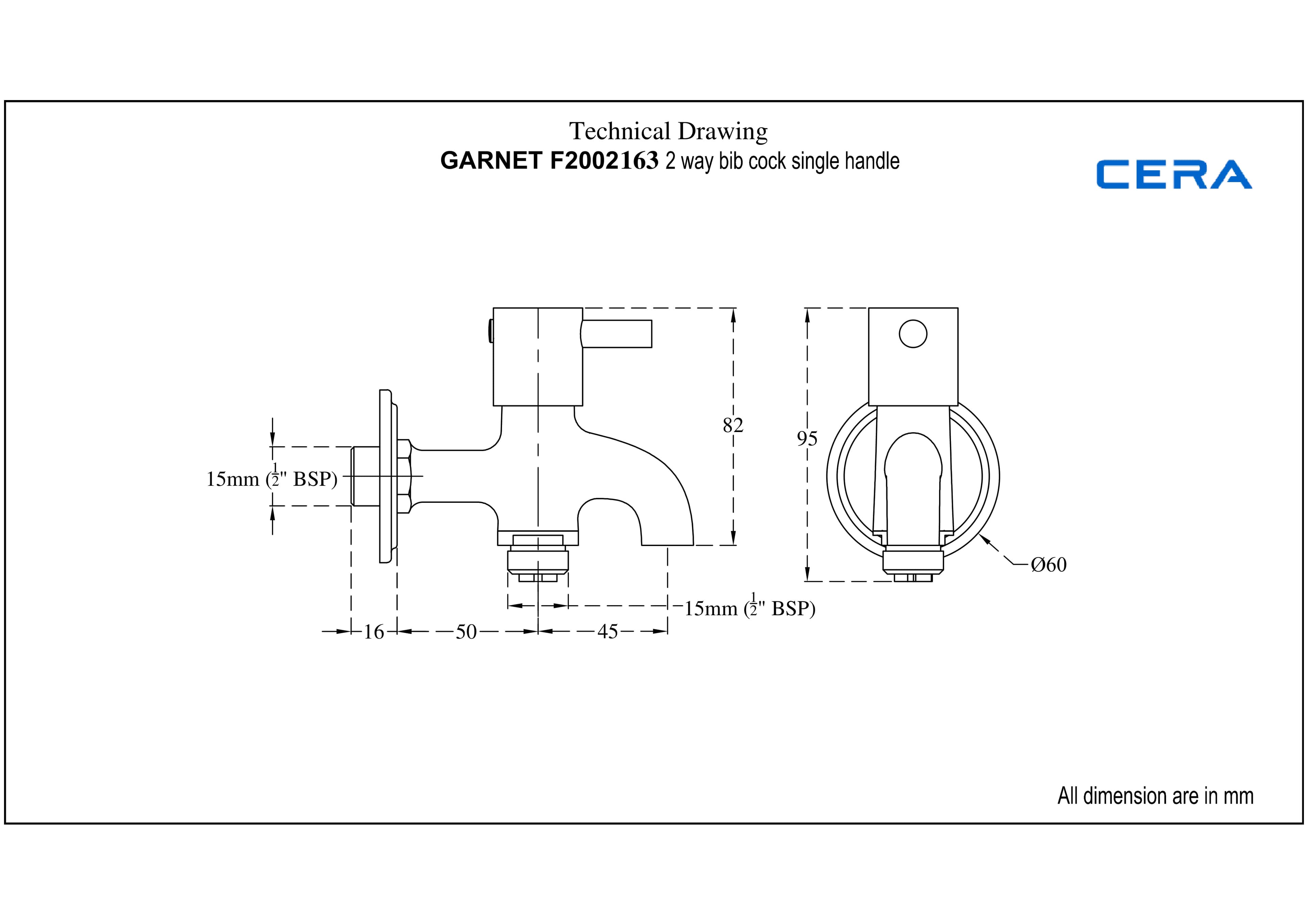 Garnet 2-Way Bib Cock (Only Cold Water) With Flange | Chrome Finish — image 2