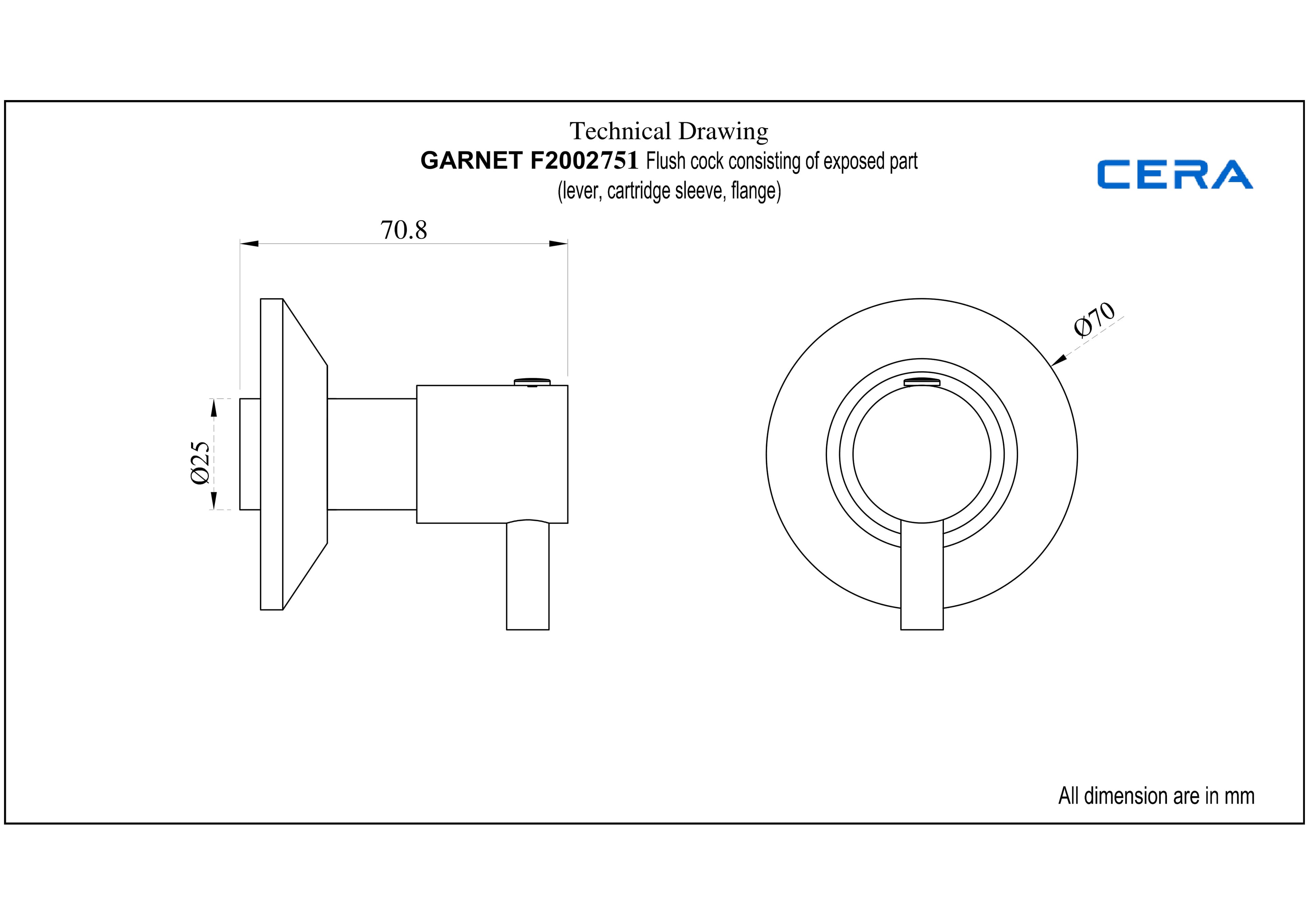 Garnet Flush Cock | Chrome Finish | Exposed Part (Lever, Cartridge Sleeve, Flange) (Compatible With Concealed Part F4060101 sold separately) — image 2