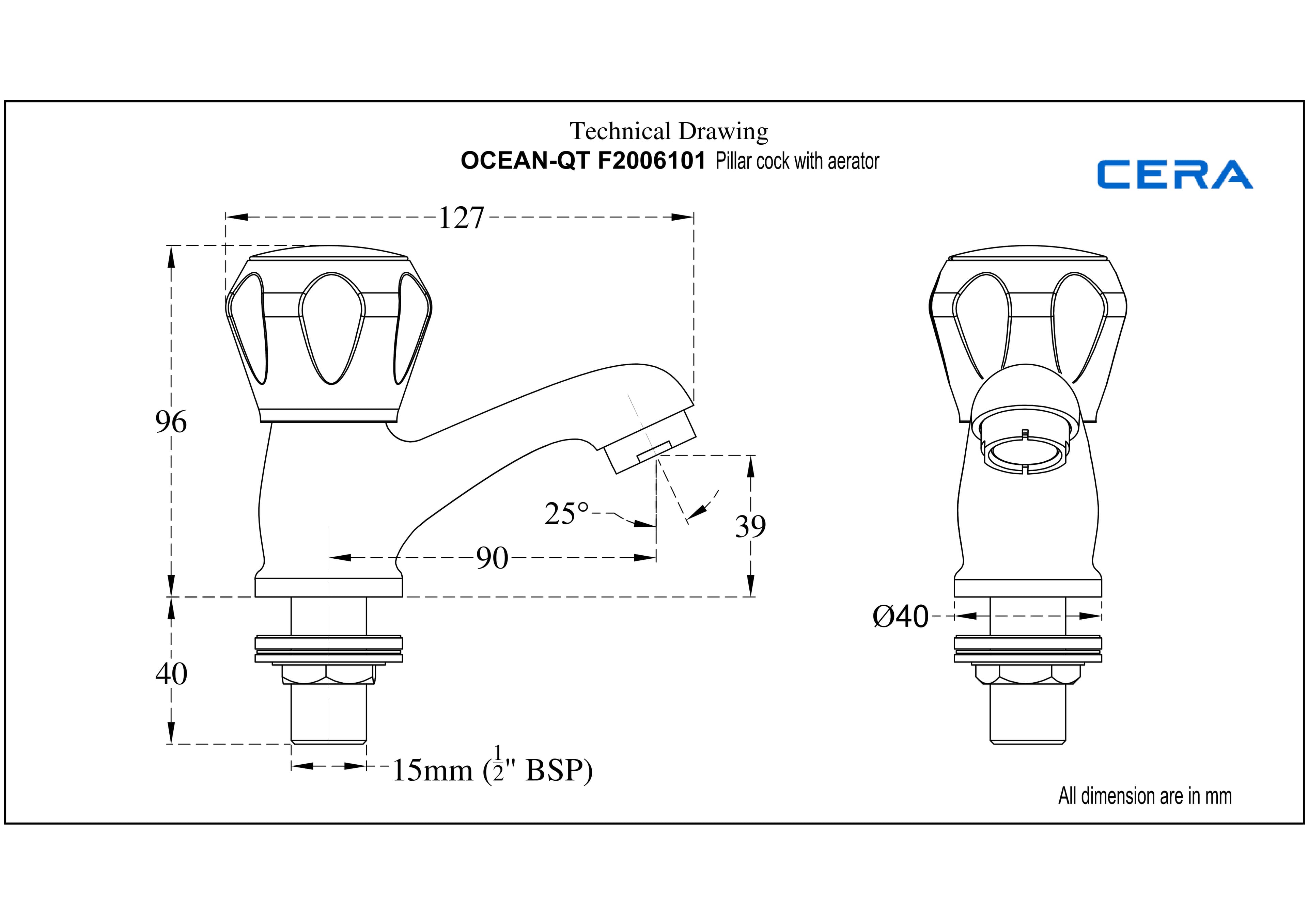 Ocean Pillar Cock (Cold Water Only) | Chrome Finish — image 3