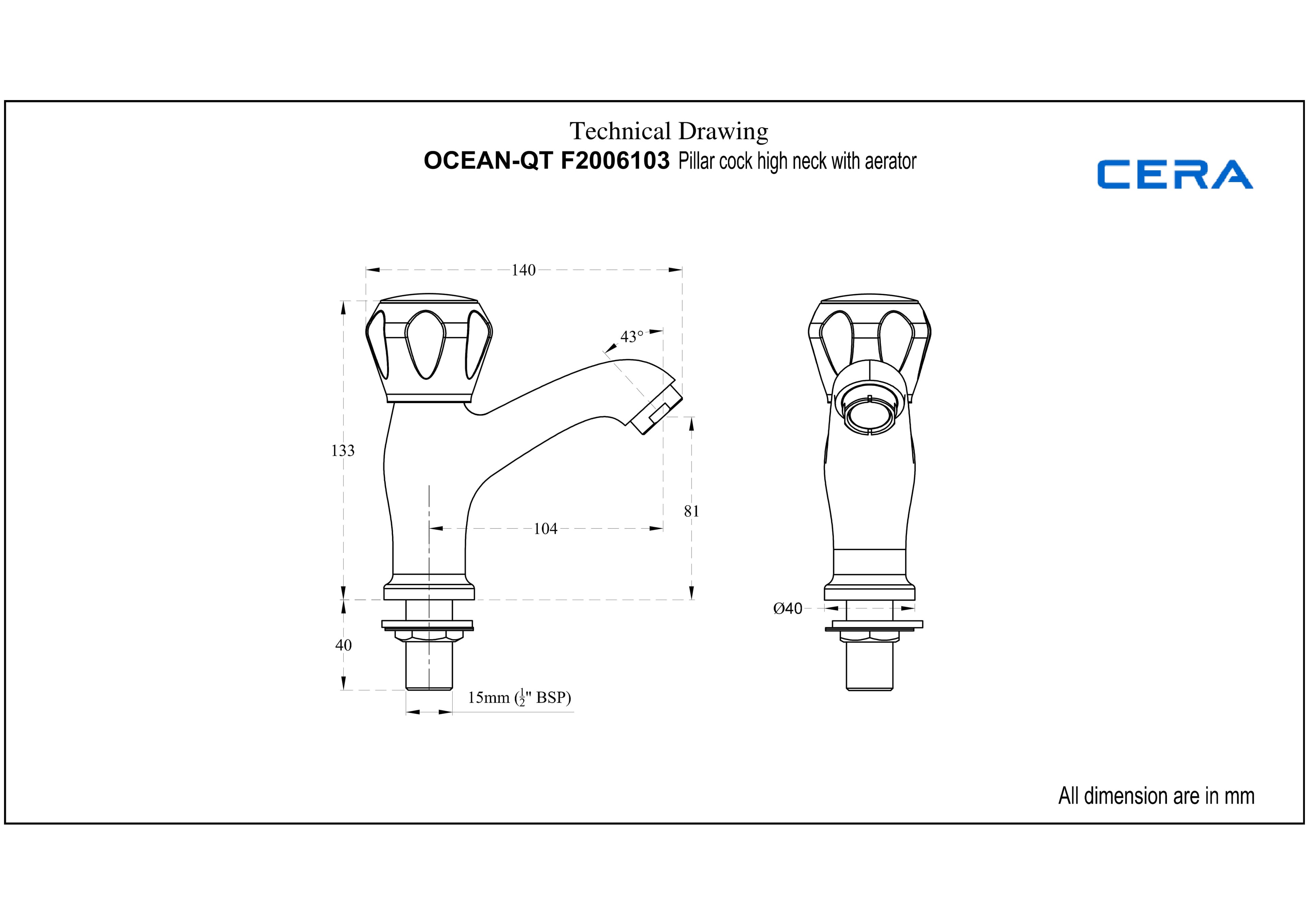 Ocean Pillar Cock (Cold Water Only) High Neck | Chrome Finish — image 4