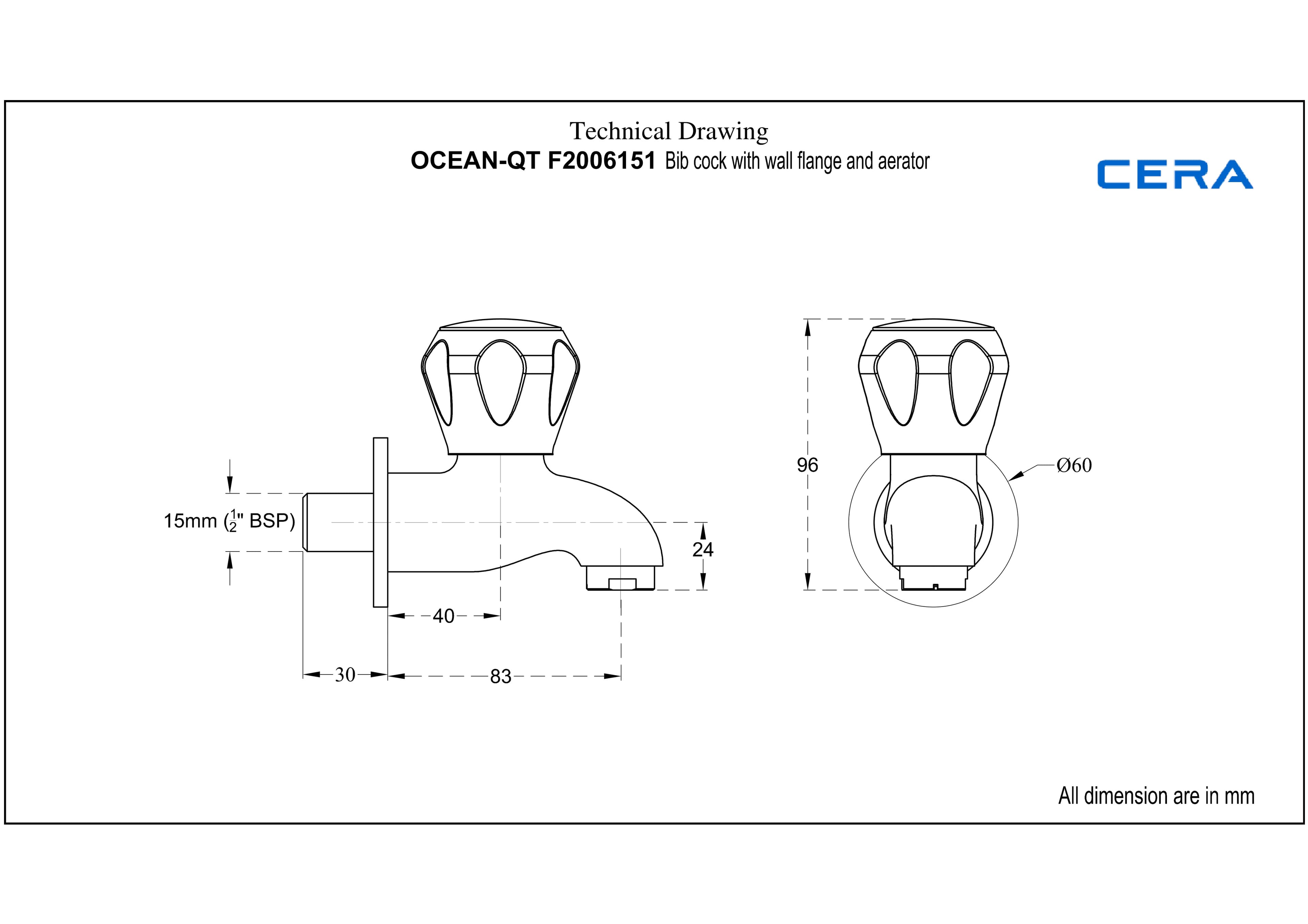 Ocean Bib Cock (Only Cold Water) With Flange | Chrome Finish — image 4