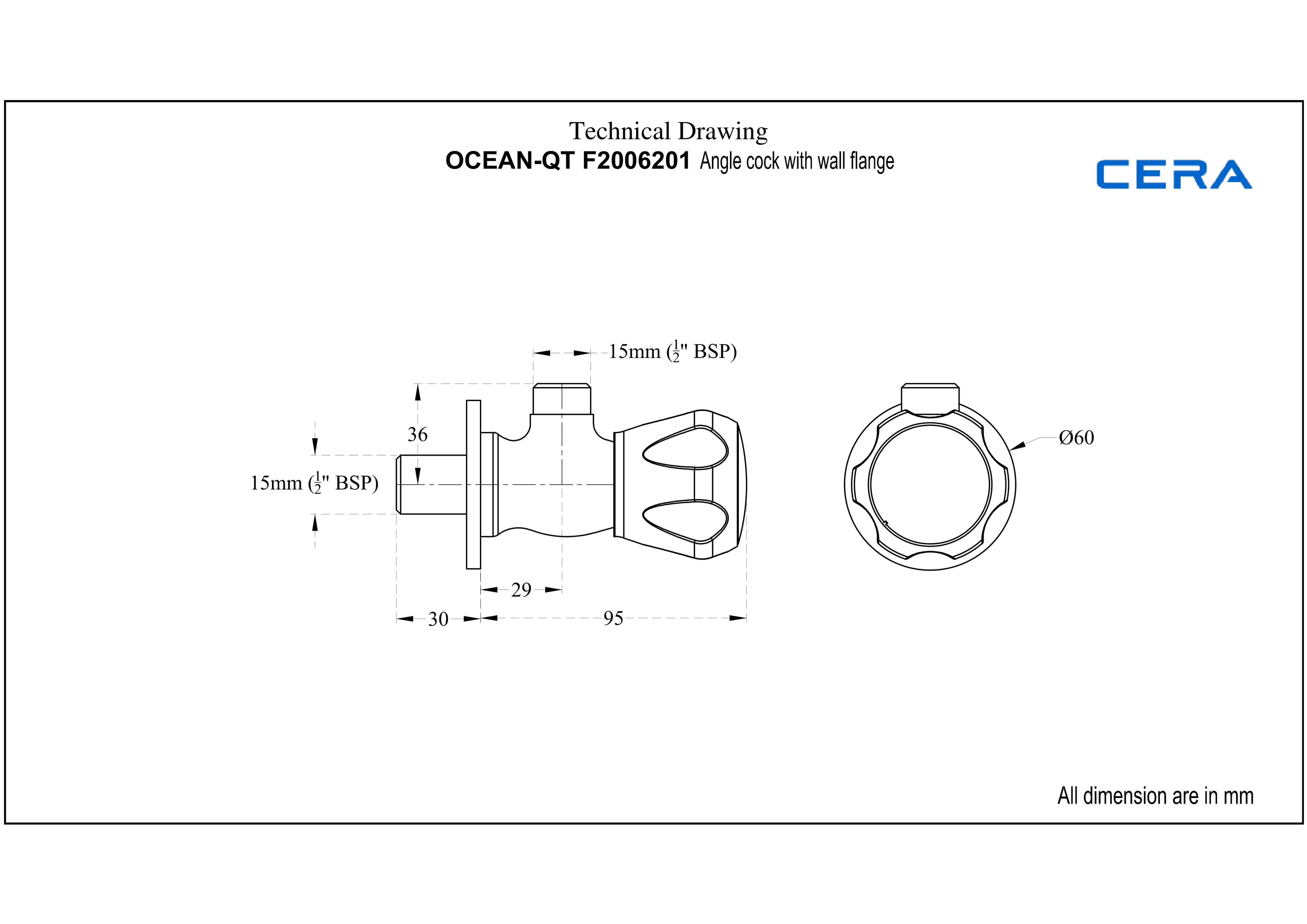 Ocean Angle Cock With Wall Flange | Chrome Finish — image 4