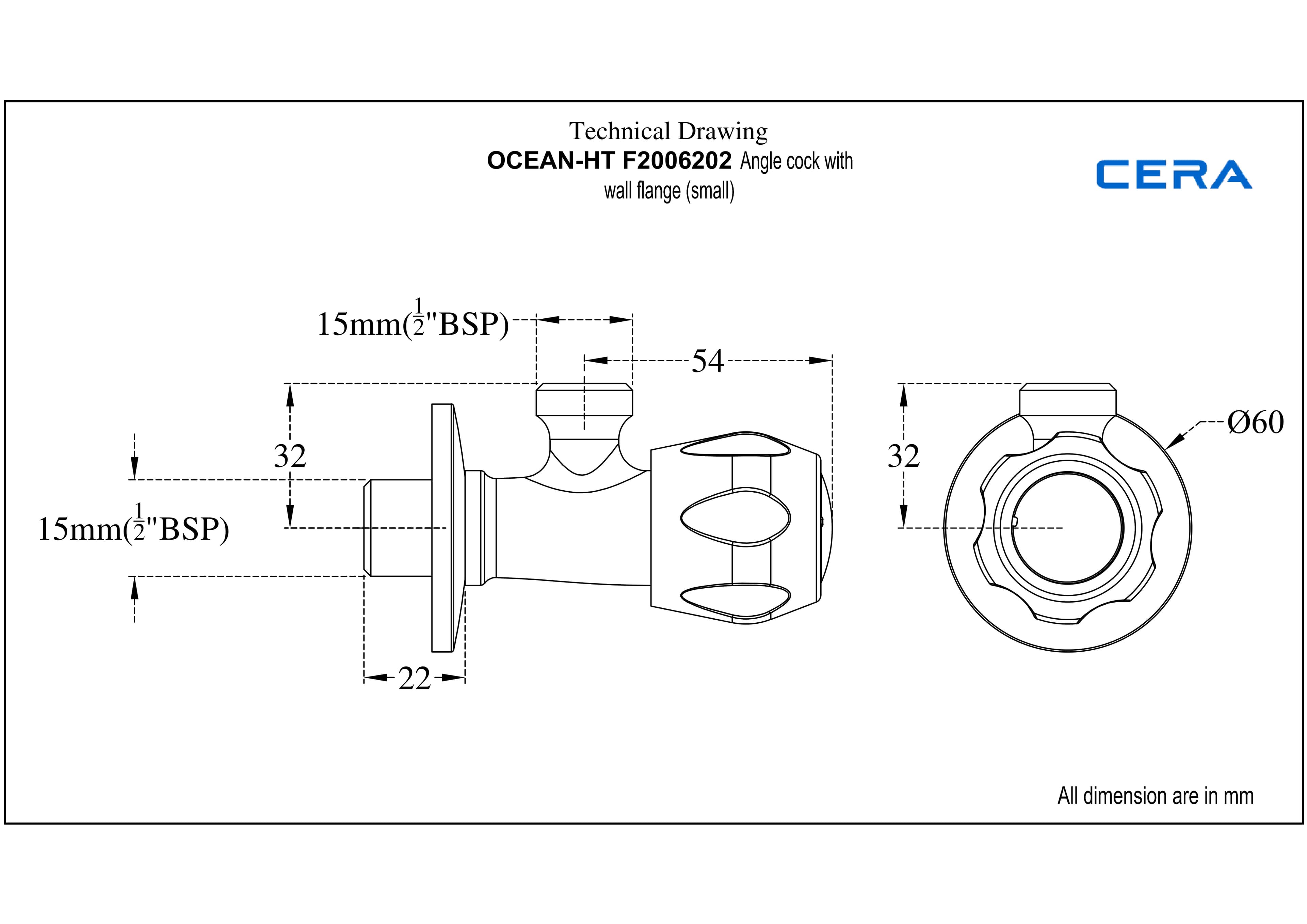 Ocean Angle Cock With Wall Flange (Small) | Chrome Finish — image 4