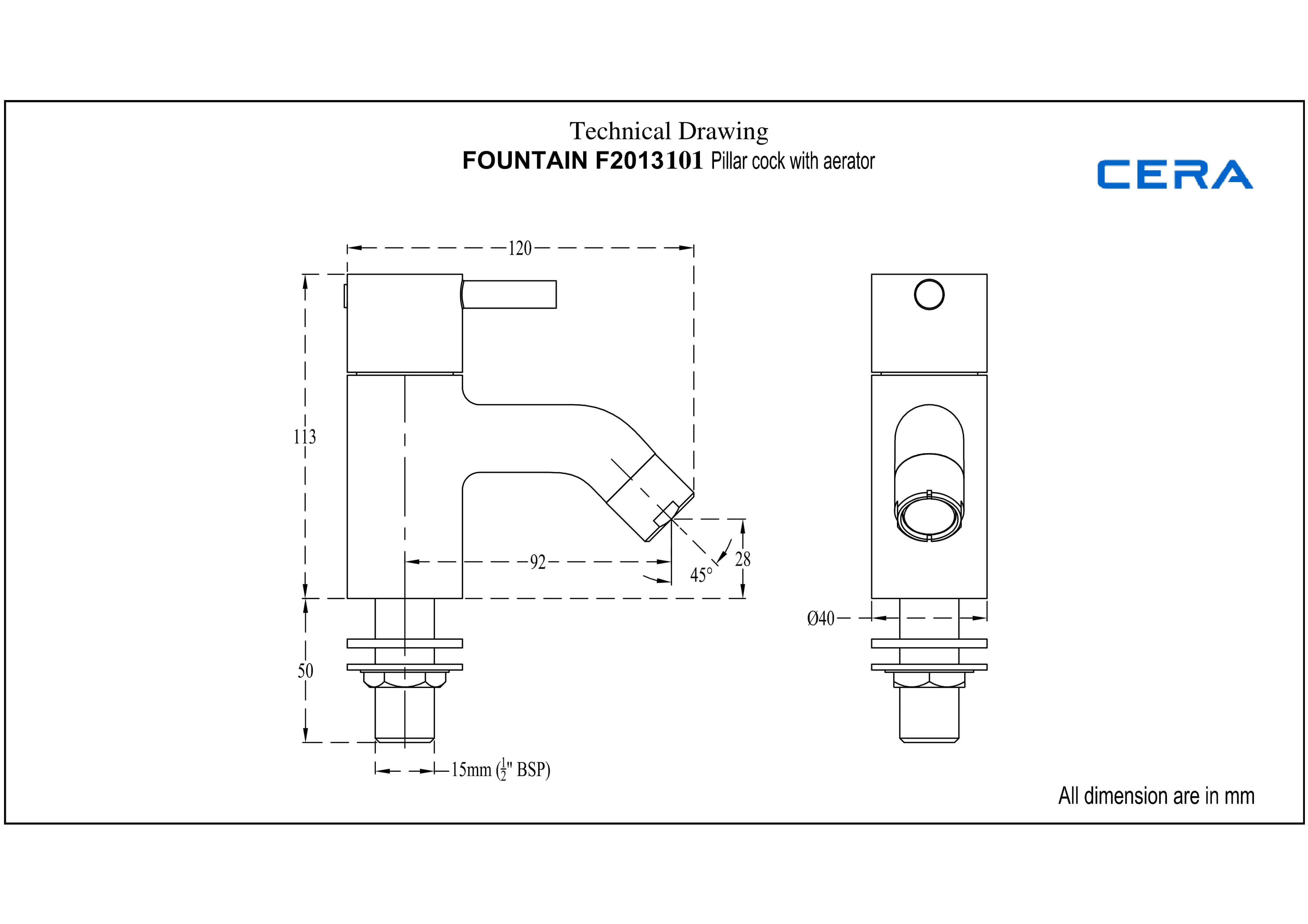 Fountain Pillar Cock (Cold Water Only) | Chrome Finish — image 3