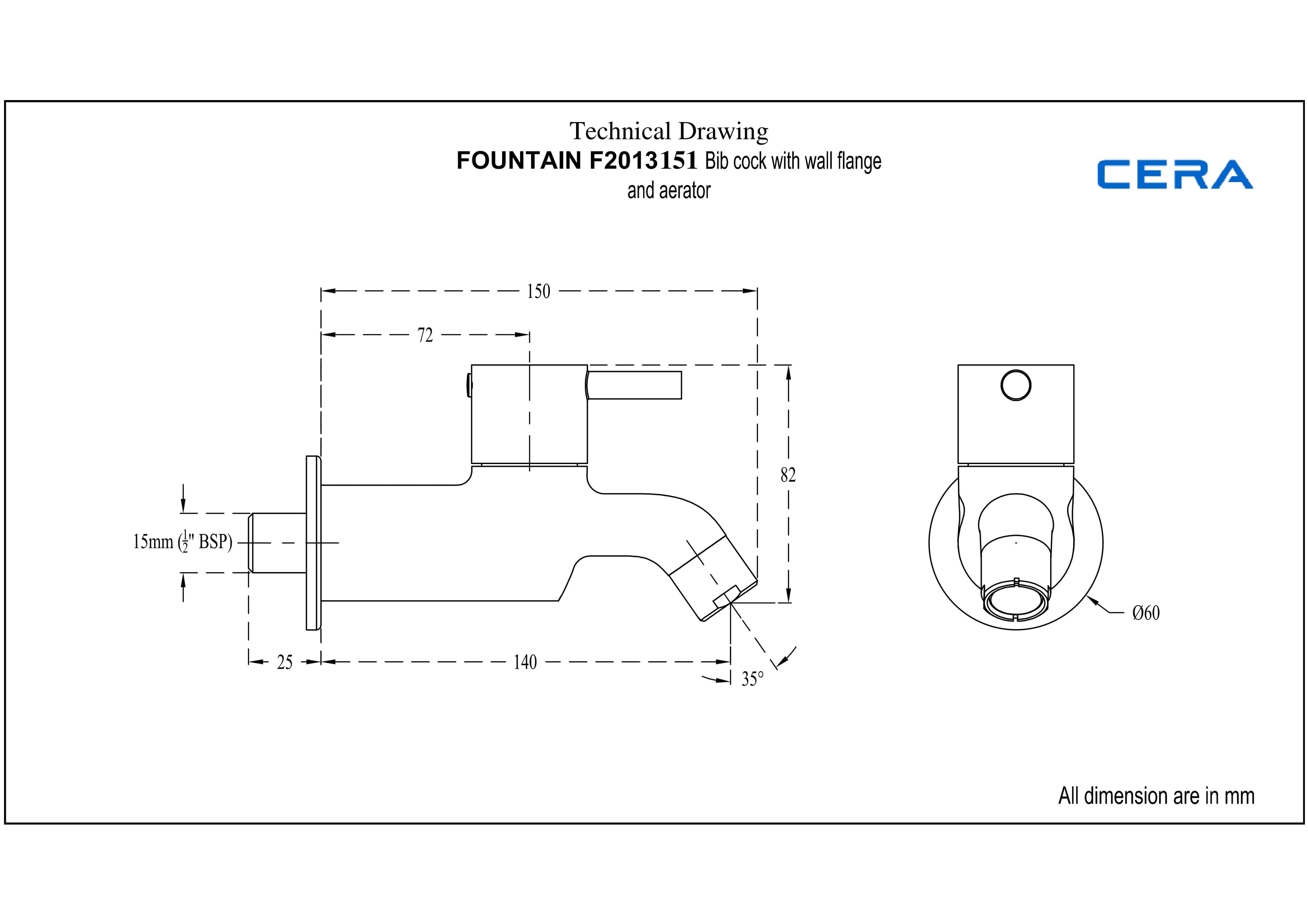 Fountain Bib Cock ( Only Cold Water) With Flange | Chrome Finish — image 4