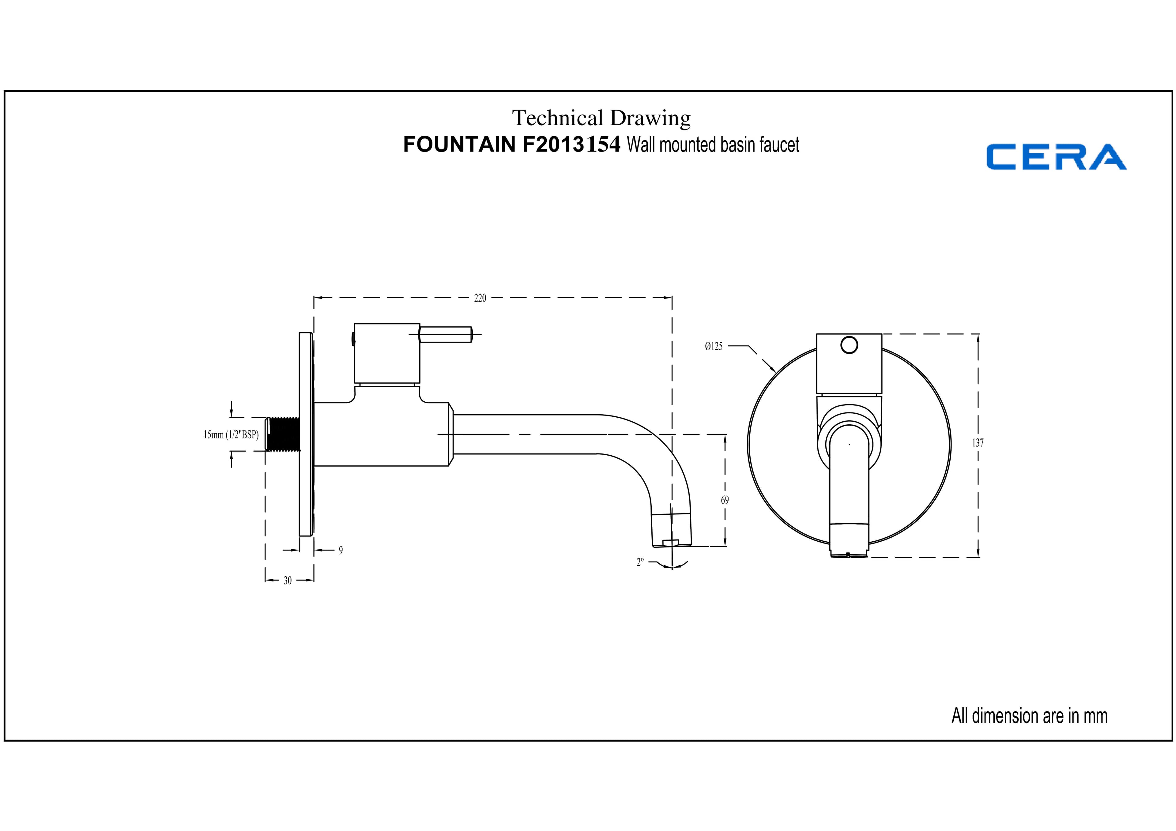 Fountain Long Body Bib Cock (Only Cold Water) With 220 mm (9") Long Spout | Chrome Finish — image 2