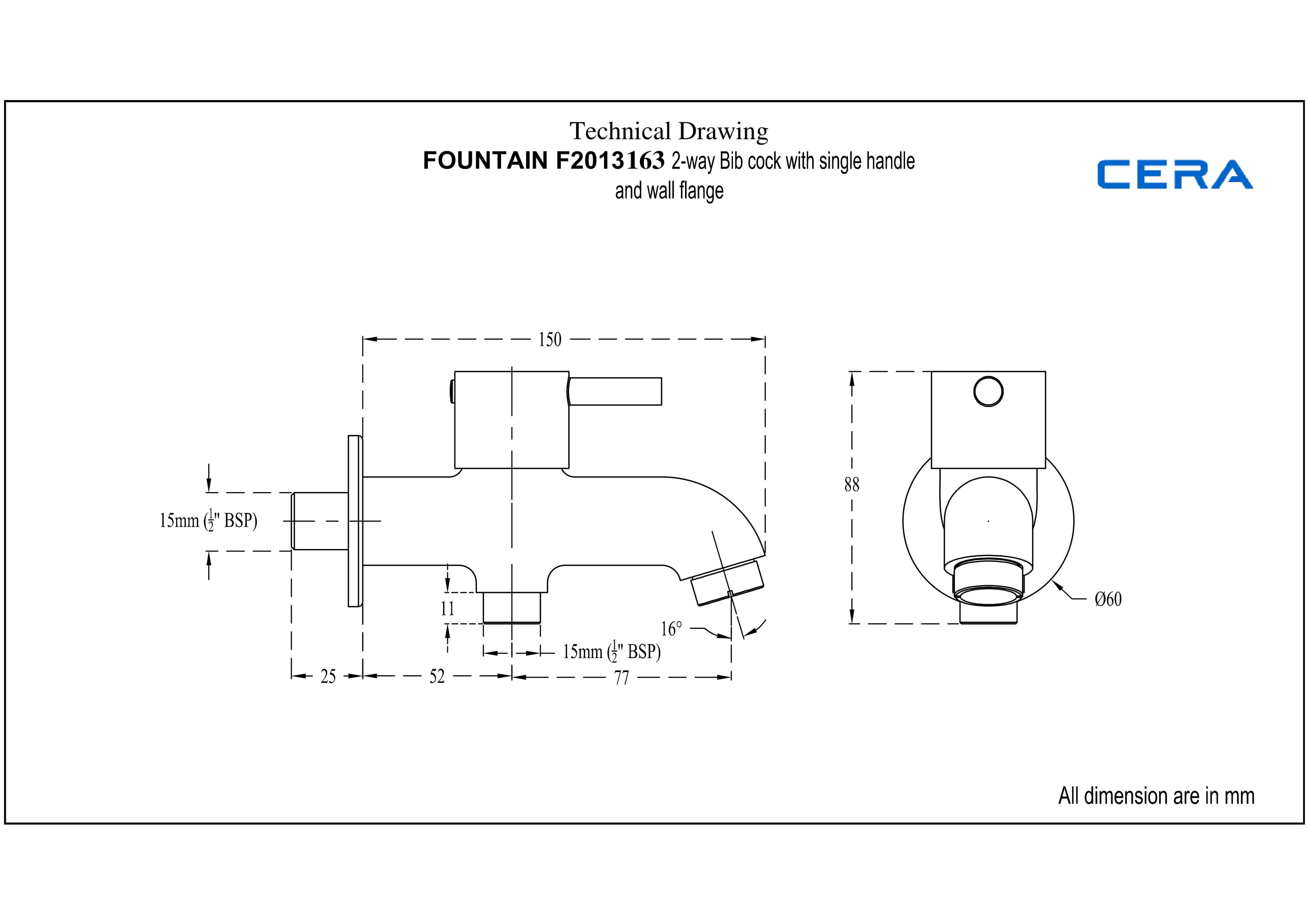 Fountain 2-Way Bib Cock (Only Cold Water) With Flange | Chrome Finish — image 4
