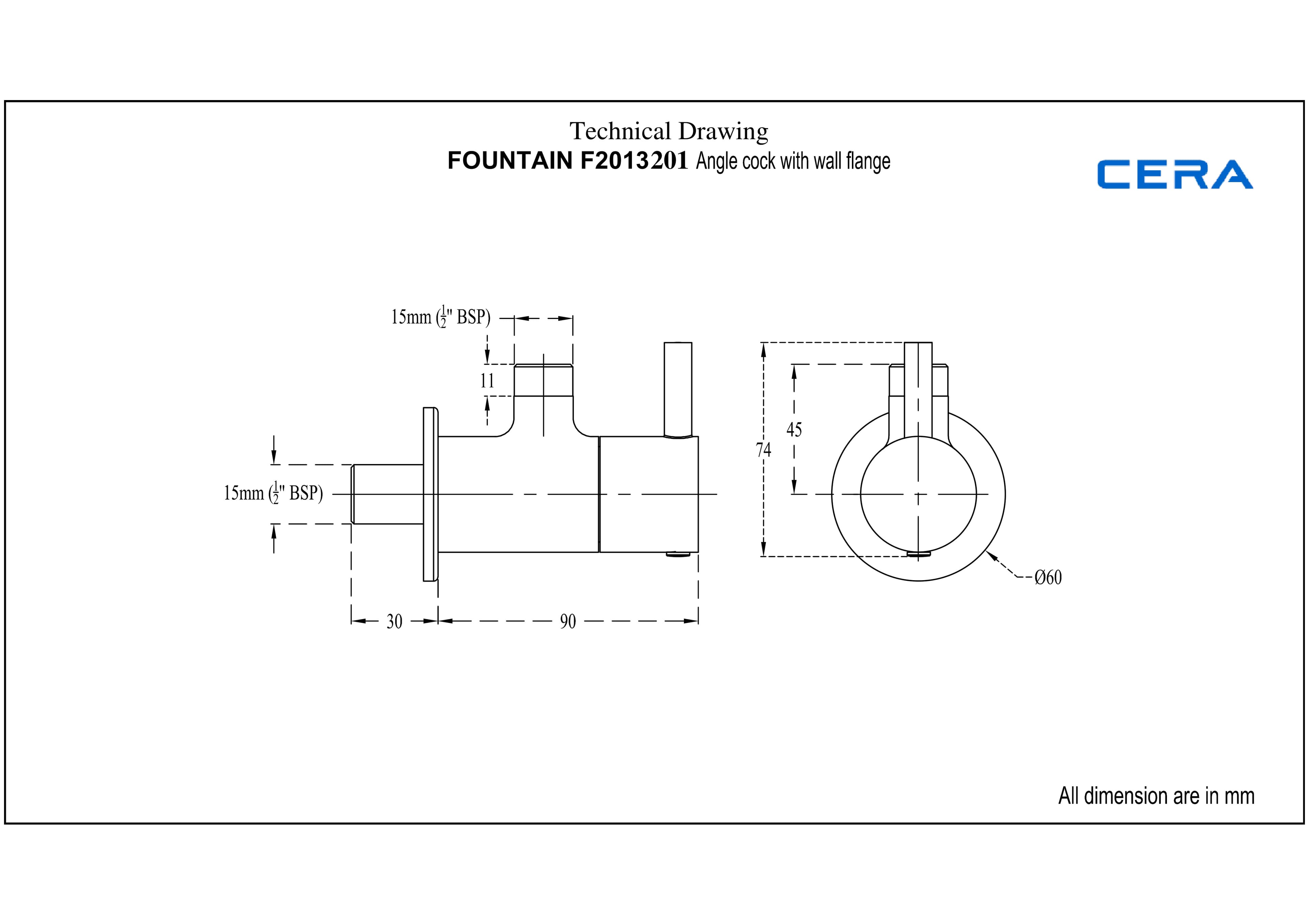 Fountain Angle Cock With Wall Flange | Chrome Finish — image 4