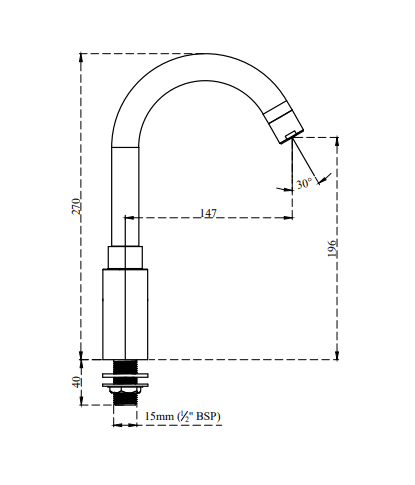 Fountain Kitchen Faucet (Only Cold Water) With 150 mm (6") Long Swivel Spout | Chrome Finish | For Kitchen Use — image 4