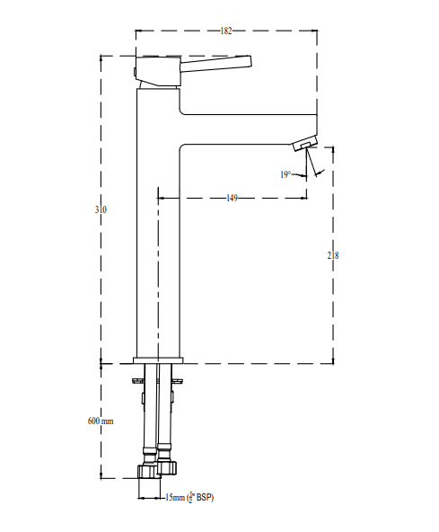 Fountain Single Lever Basin Mixer (Hot & Cold Water) | Chrome Finish | Extended Body 315 mm (12.5"), 160 mm Spout Length and 600 mm Braided Connection Pipe — image 2