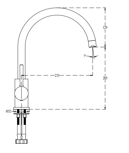 Fountain Single Lever Mixer (Hot & Cold Water) With 235 mm (9") Long Swivel Spout and 450 mm Long Braided Connection Pipe | Chrome Finish | For Kitchen Use — image 2