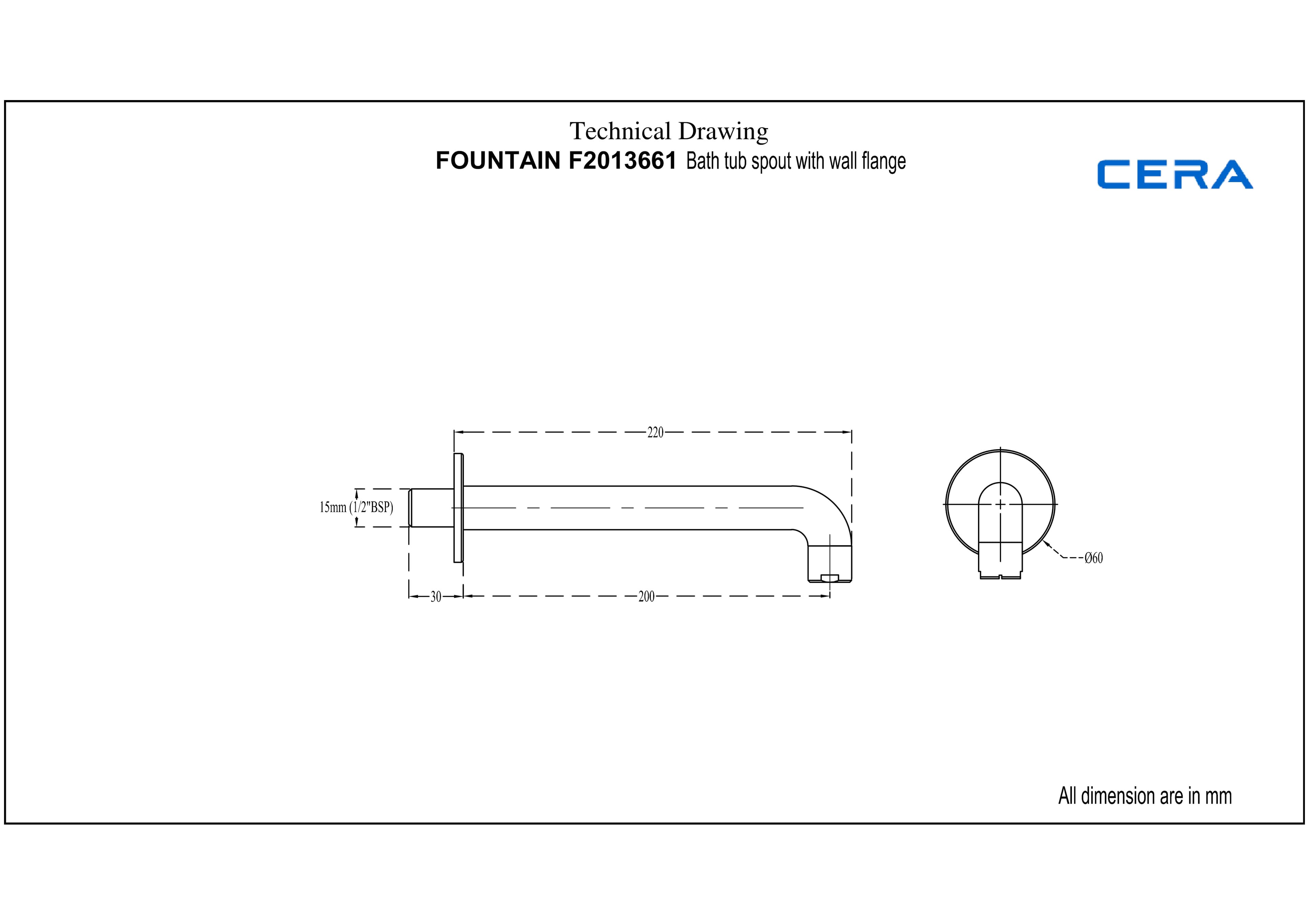 Fountain Bath Spout With Wall Flange | Chrome Finish — image 4