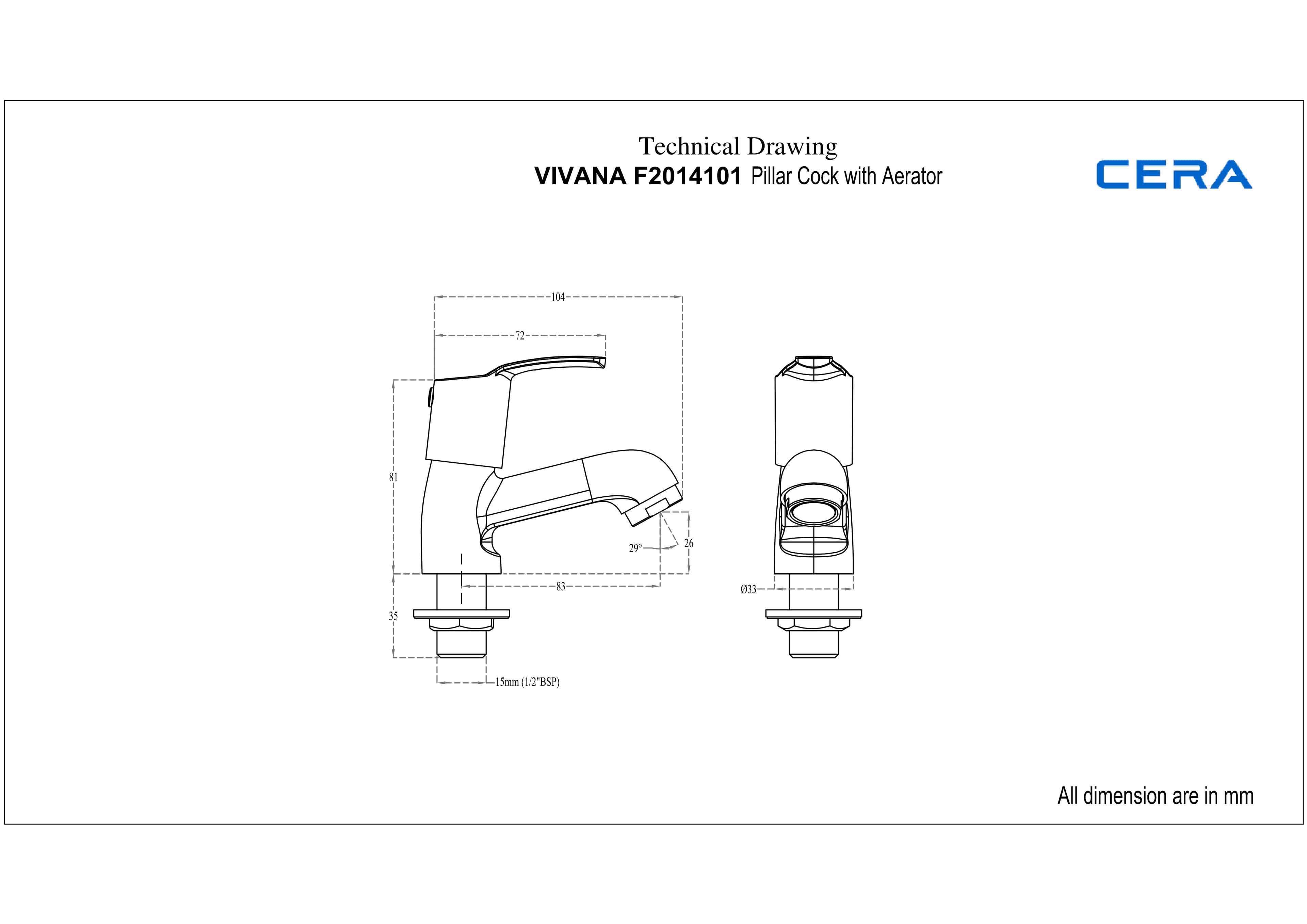 Vivana Pillar Cock (Cold Water only) | Chrome Finish — image 2