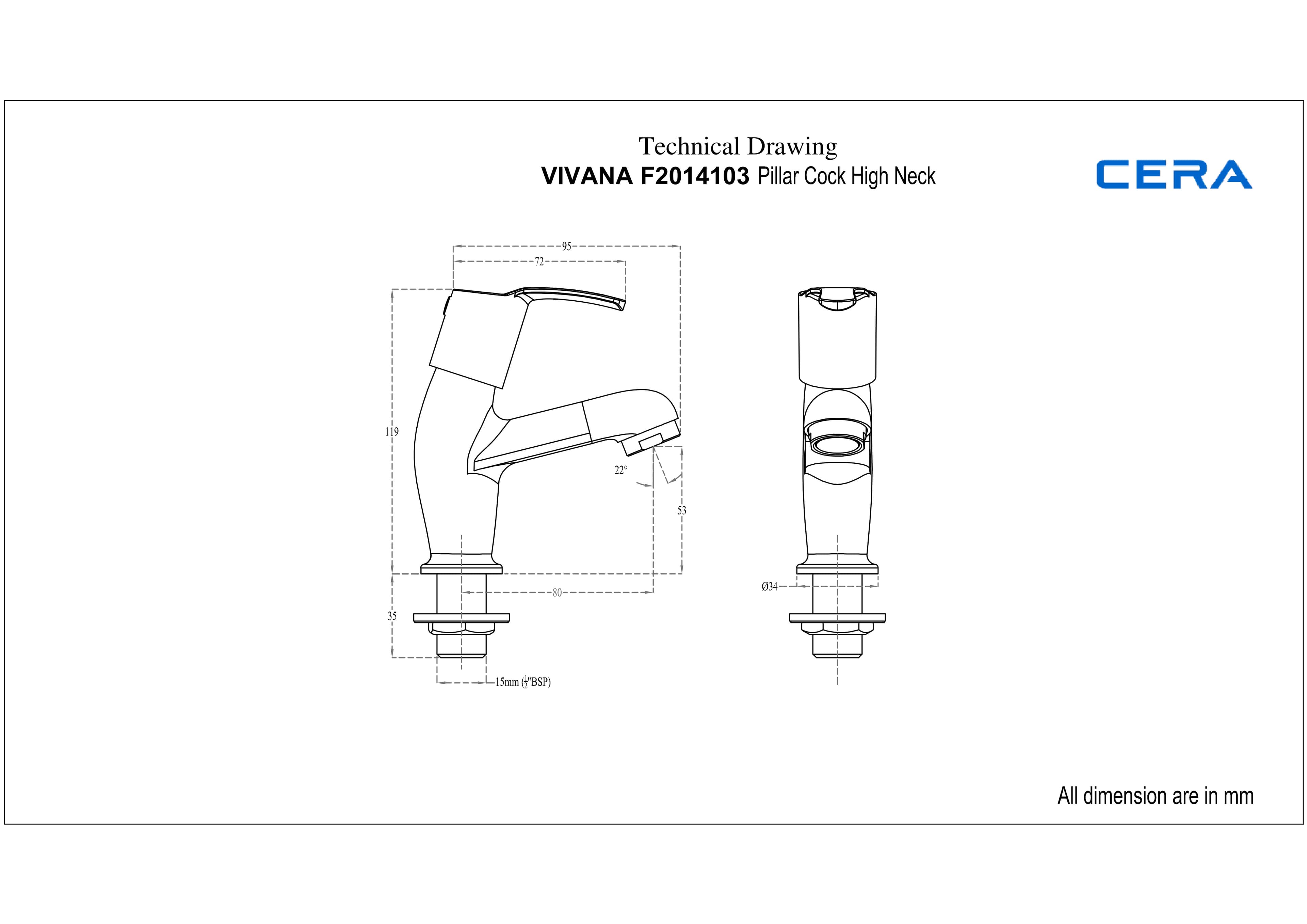 Vivana Pillar Cock (Cold Water only) High Neck | Chrome Finish — image 2