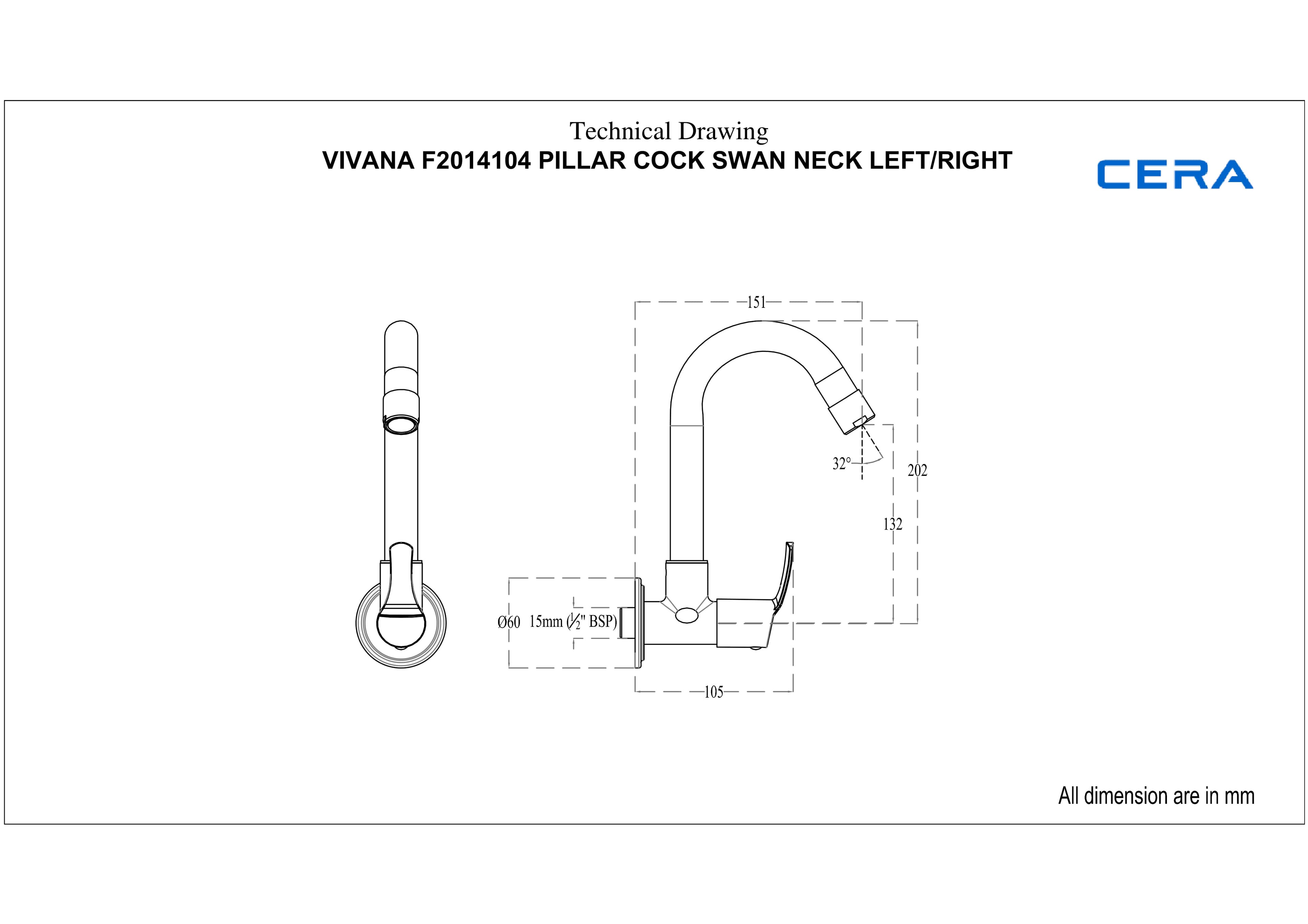 Vivana Pillar Cock (Cold Water only) With Swan Neck Spout | Chrome Finish — image 2
