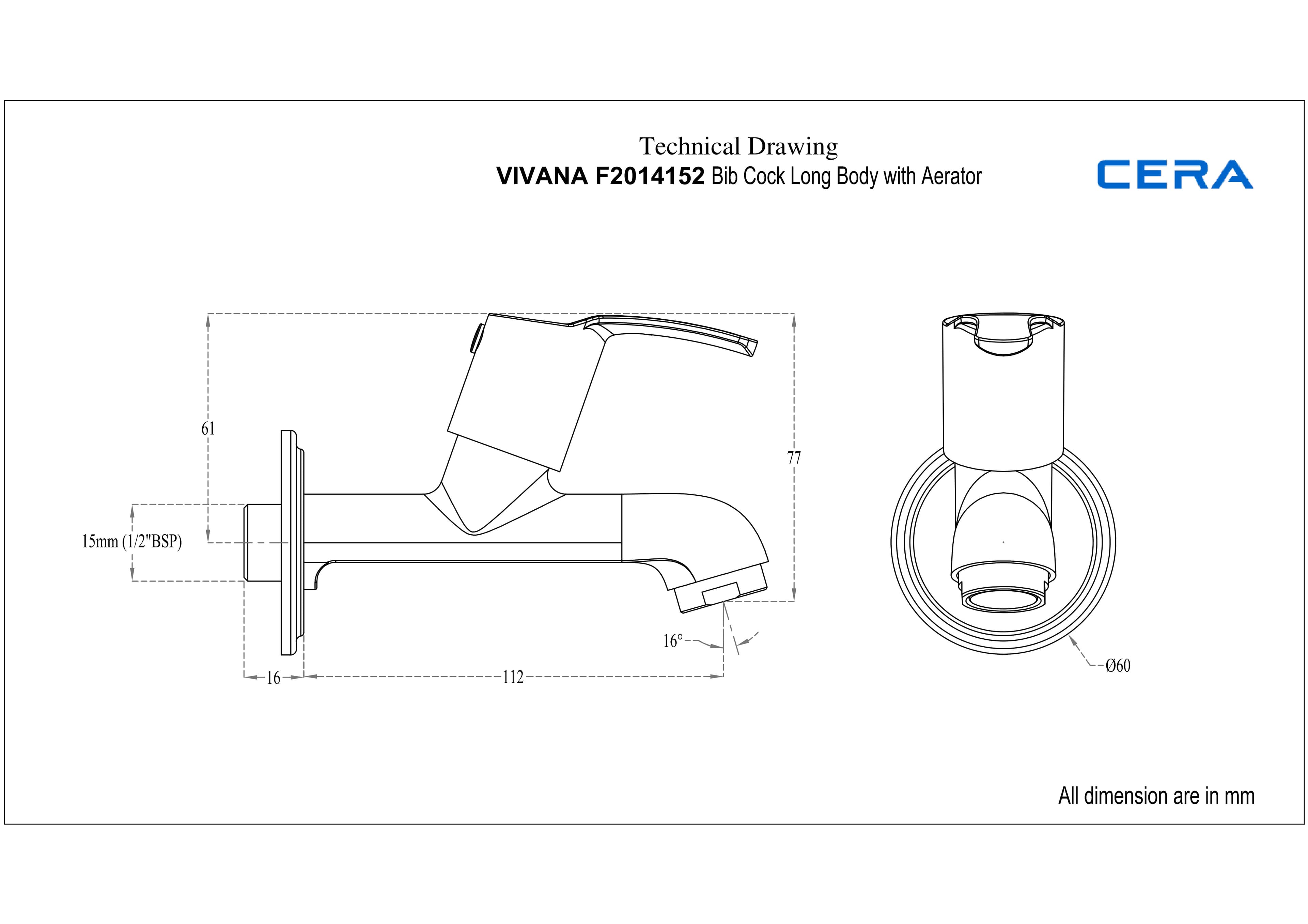 Vivana Bib Cock (Only Cold Water) Long Nose With Flange | Chrome Finish — image 2