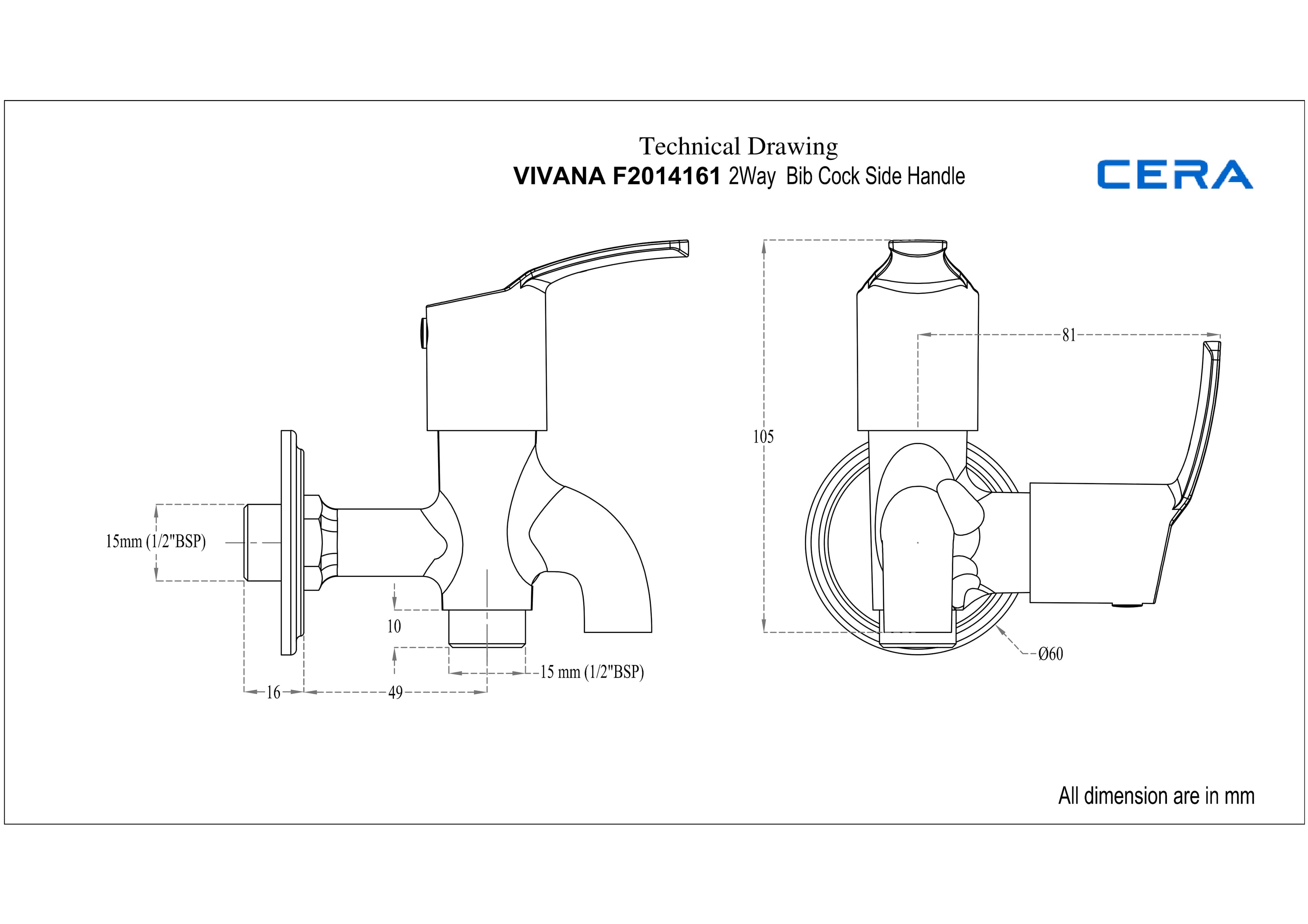 Vivana 2-Way Bib Cock (Only Cold Water) With Flange | Chrome Finish — image 2