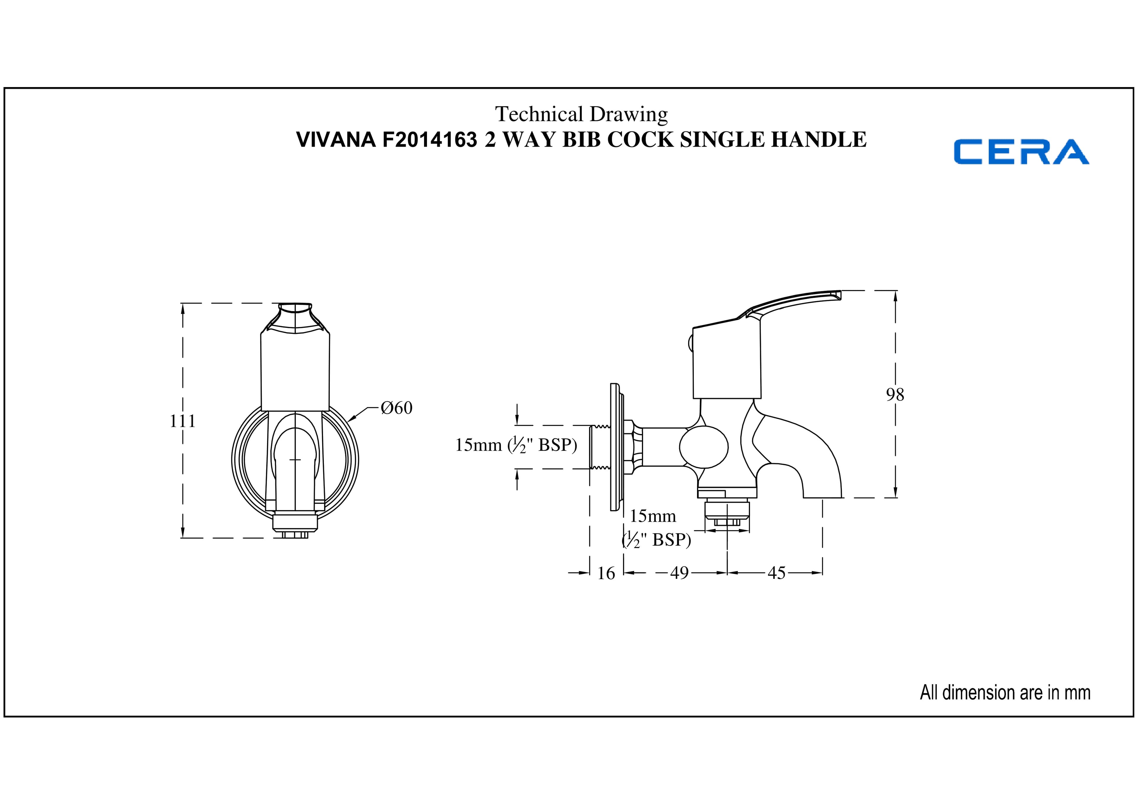 Vivana 2-Way Bib Cock (Only Cold Water) With Flange | Chrome Finish — image 2