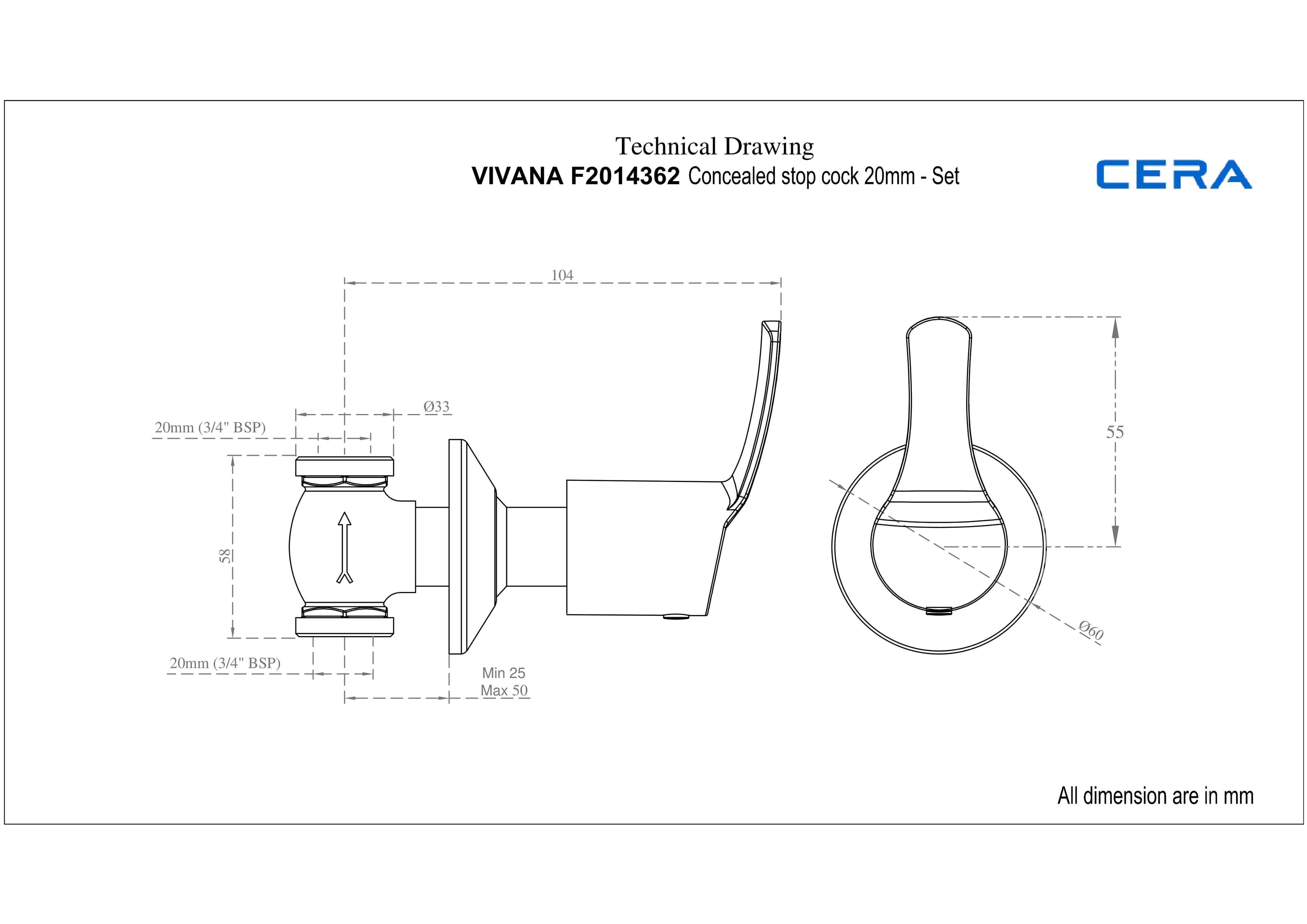 Vivana Concealed Stop Cock 20 mm | With both Concealed & Exposed Part | Chrome Finish — image 2