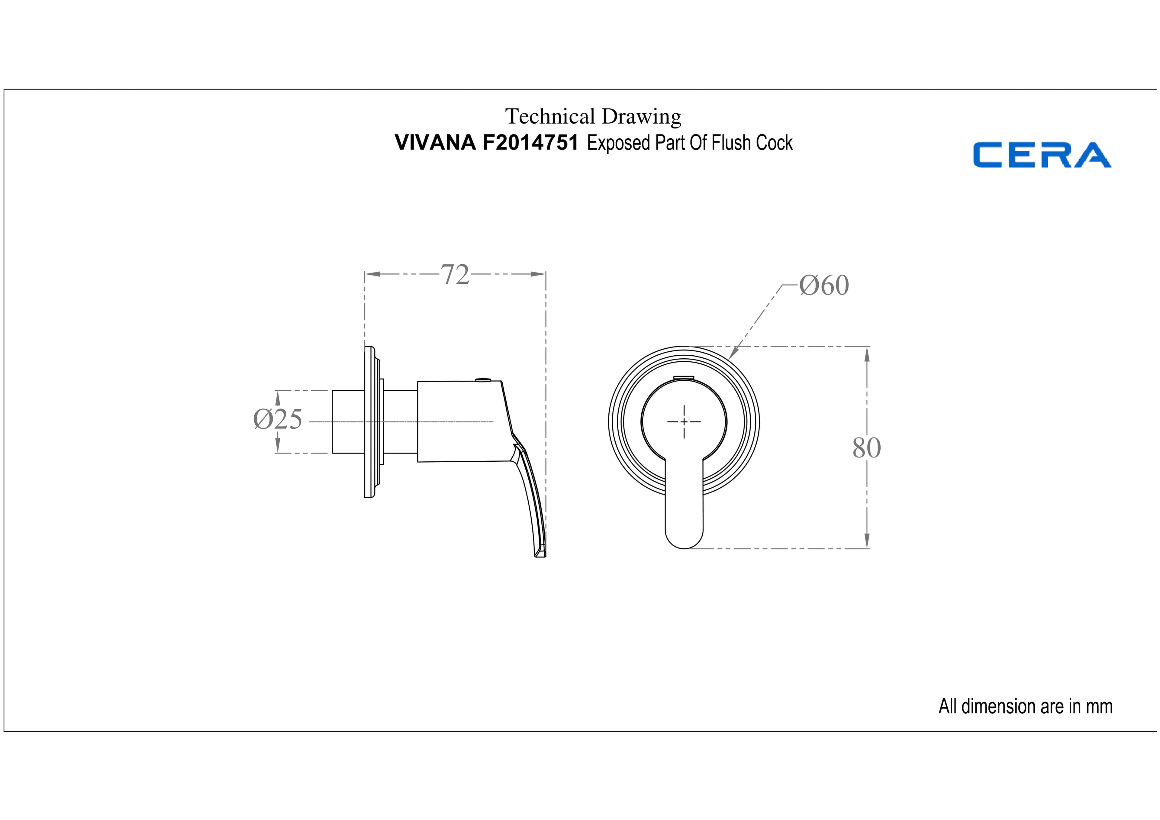 Vivana Flush Cock | Chrome Finish | Exposed Part (Lever, Cartridge Sleeve, Flange) | Compatible With Concealed Part F4060101 sold separately — image 2