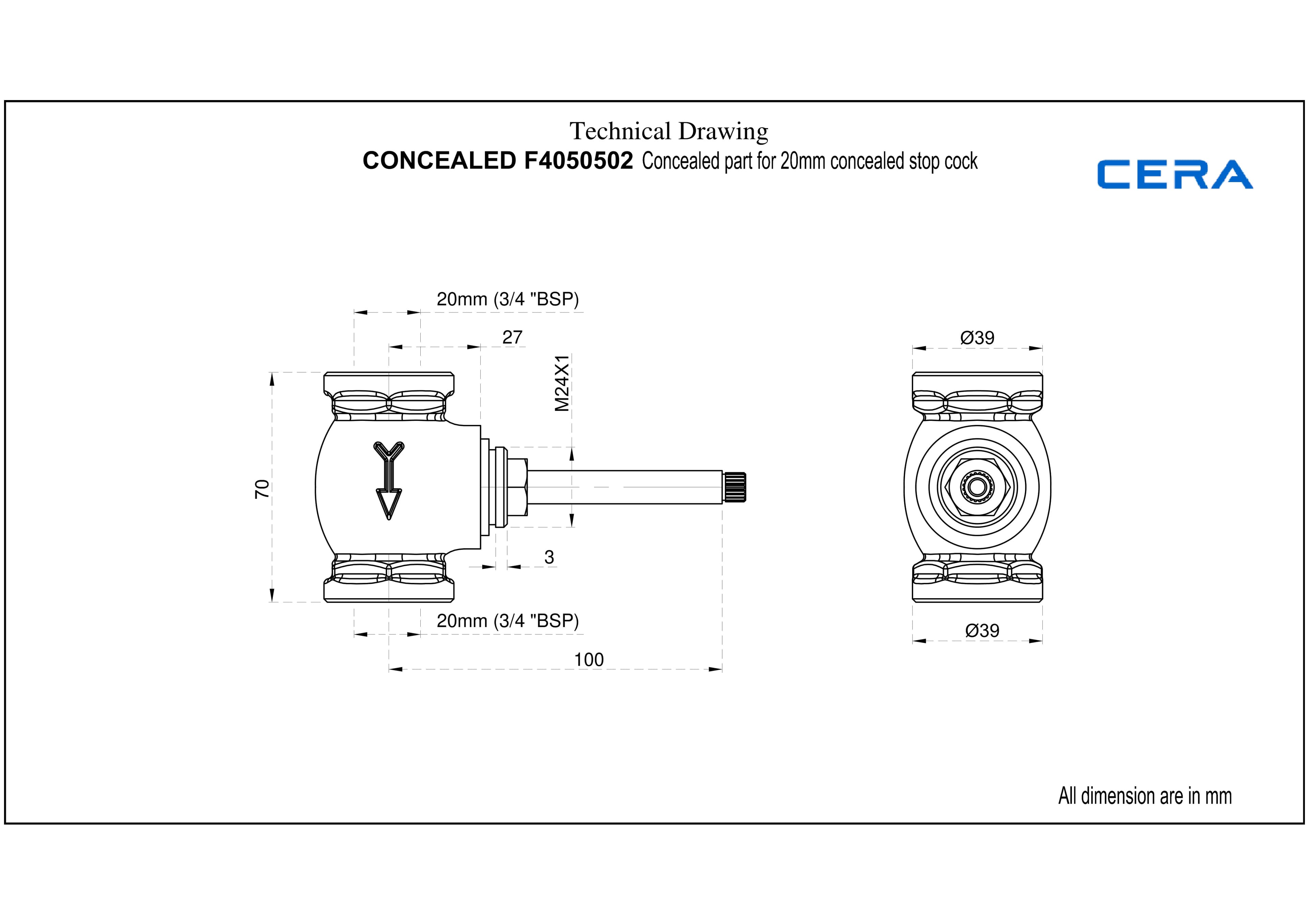Stop Cock Concealed Part | Suitable for 20 mm Pipeline With Inner Head (Compatible With Exposed Parts F1012351FG/RG/GG/AC/BA/CH, F1023351FG/RG/SB/CH, F2013351 Sold Separately) — image 2