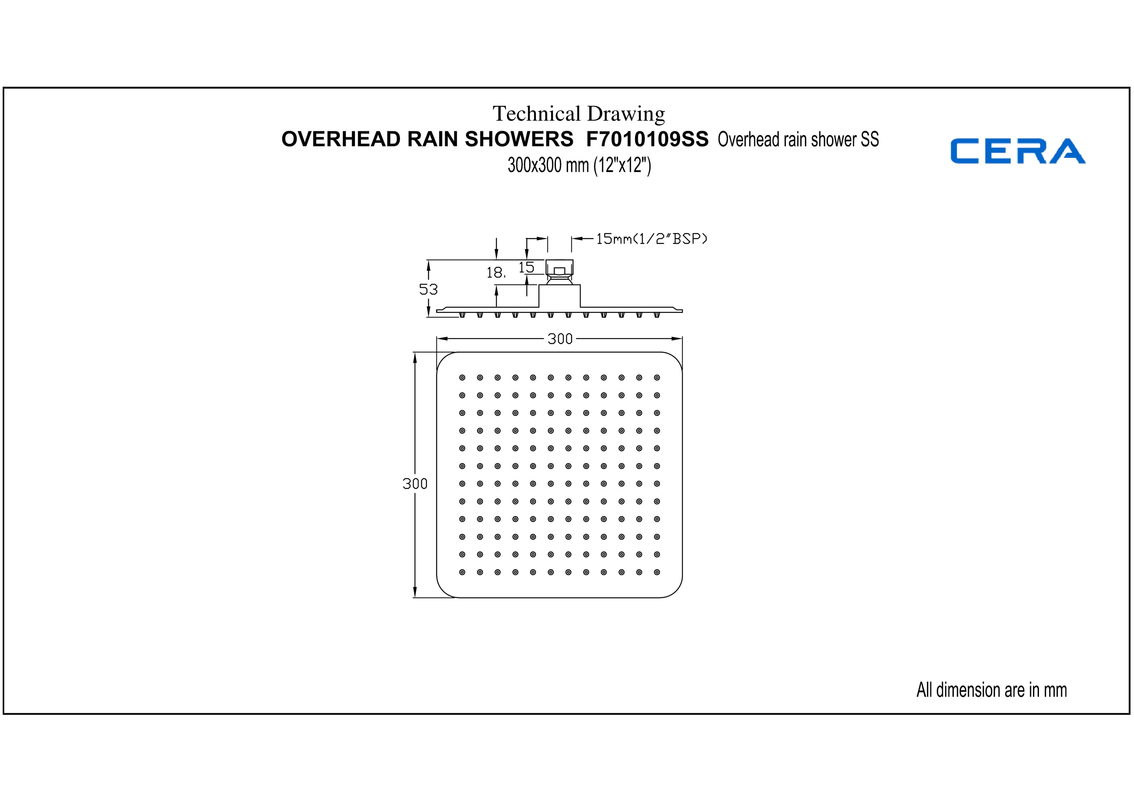 Overhead Rain Shower Stainless Steel 300 mm (12") | Chrome Finish | Delight Mode | Sleek Design — image 3