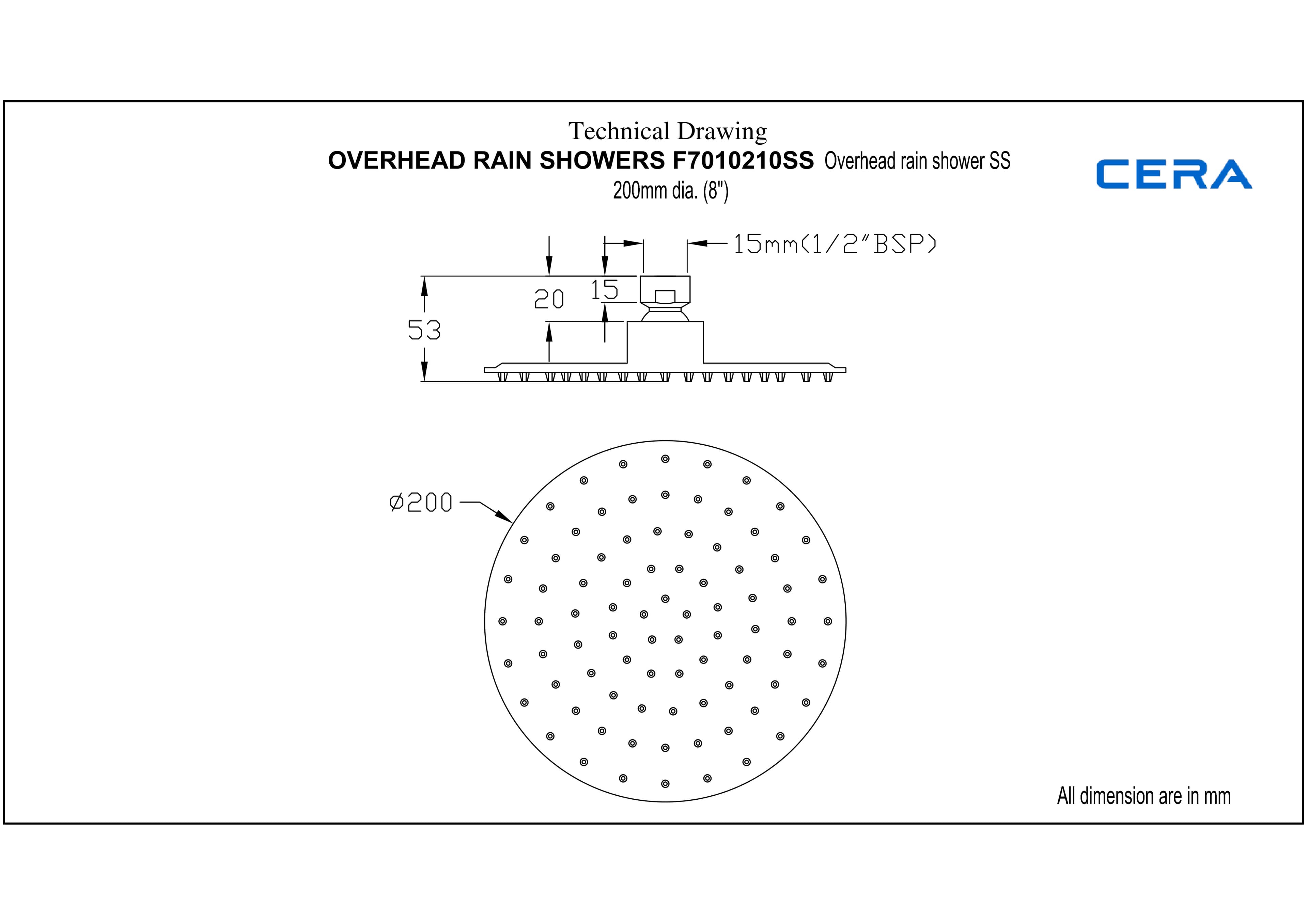 Overhead Rain Shower Stainless Steel 200 mm Dia (8") | Chrome Finish | Delight Mode | Sleek Design — image 3