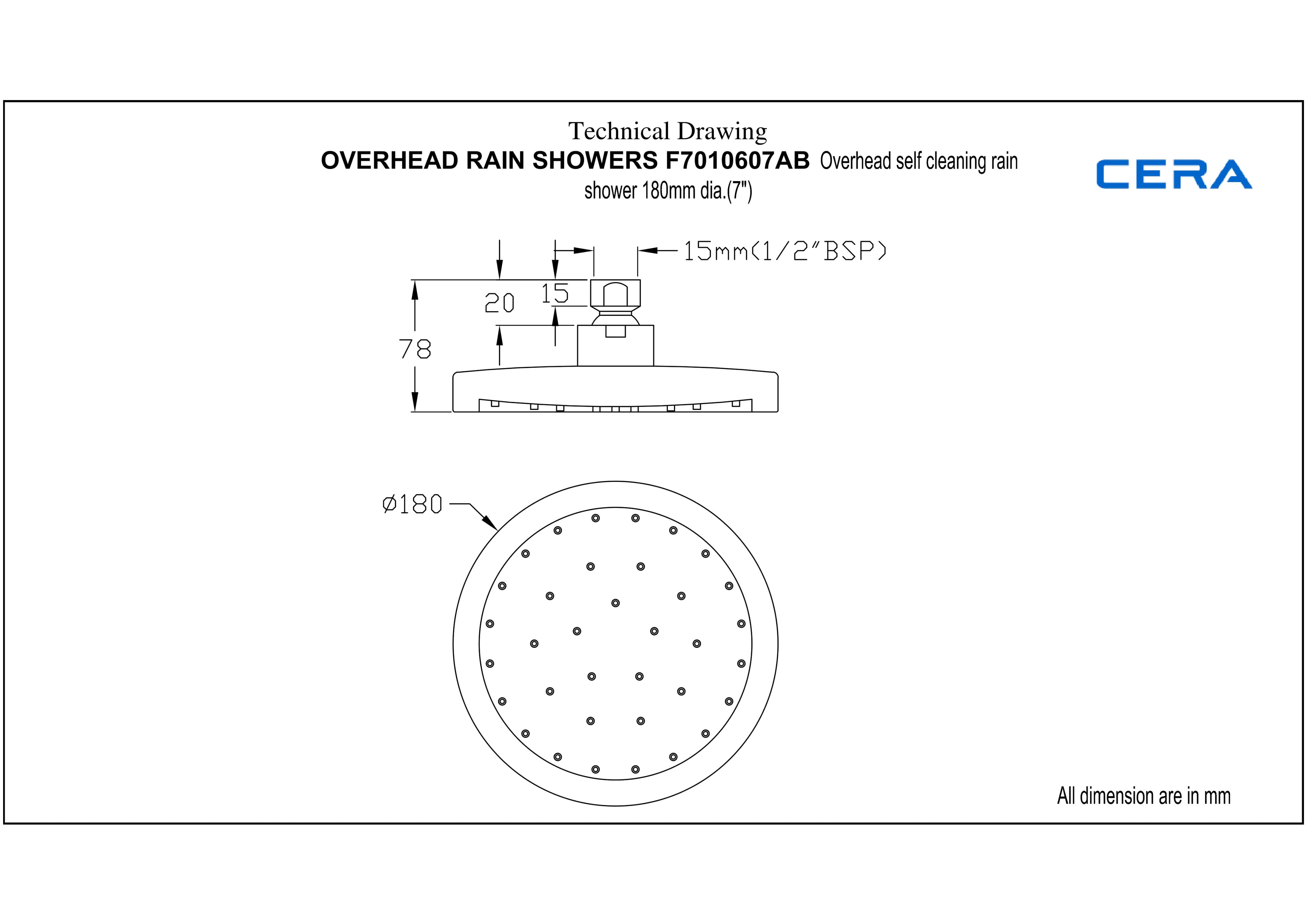 Overhead Self Cleaning Rain Shower 180 mm Dia (7") | Delight Mode | Self Cleaning Nozzles — image 3