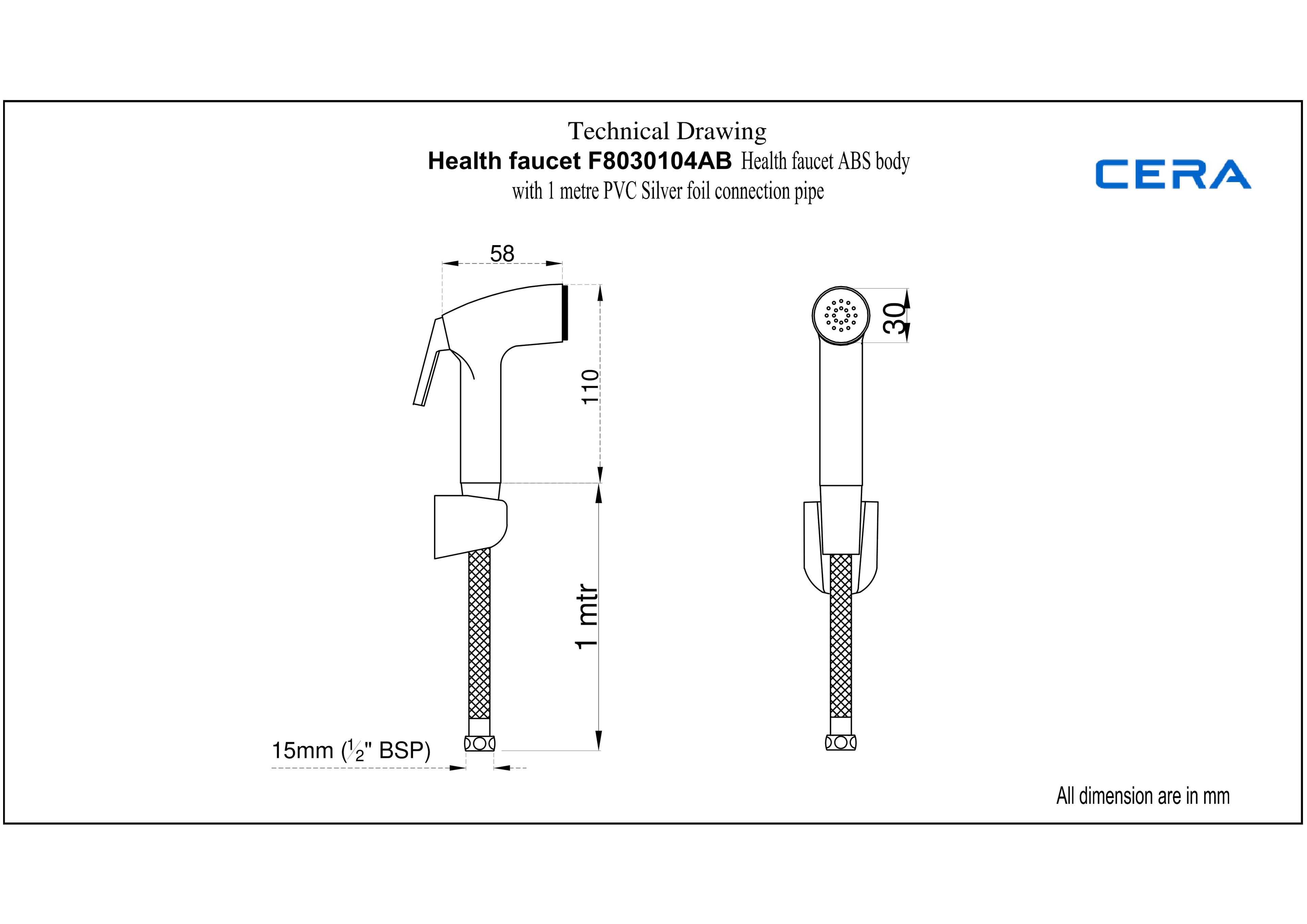 Health Faucet ABS Body With 1 Metre PVC Silver Foil Connection Pipe | Chrome Finish — image 2