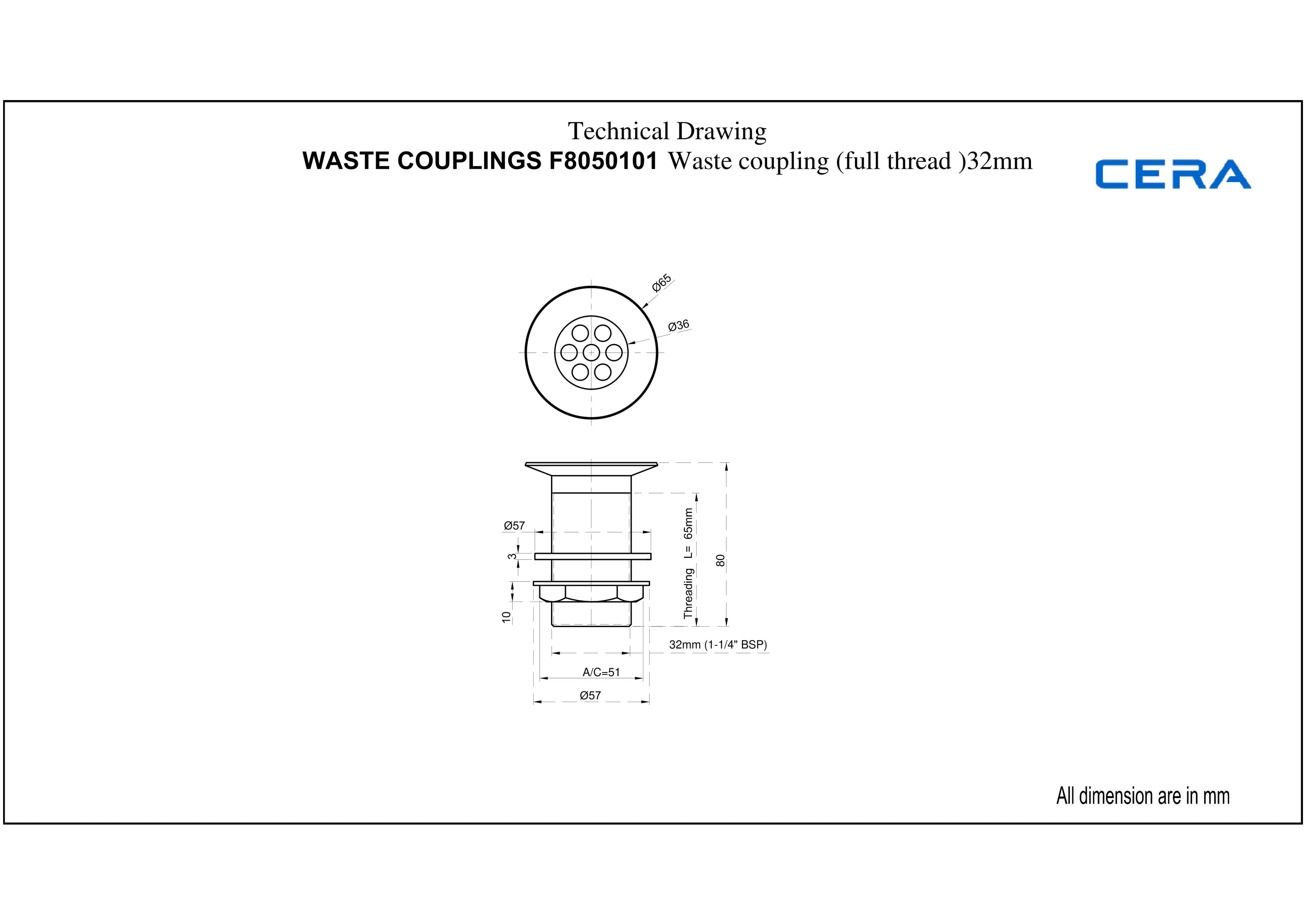 Waste Coupling | Full Thread 32 mm | Chrome Finish — image 2