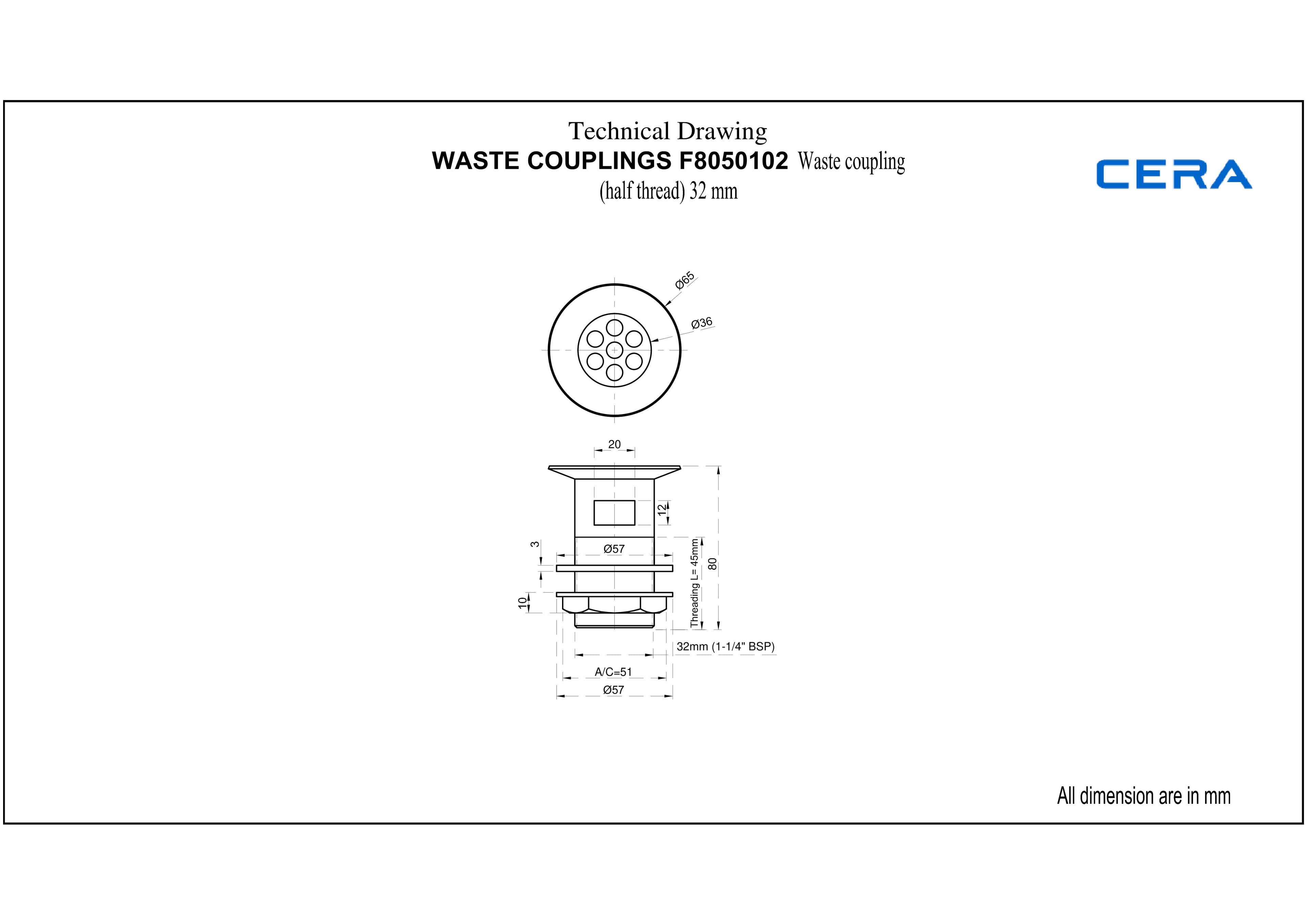 Waste Coupling | Half Thread 32 mm | Chrome Finish — image 2