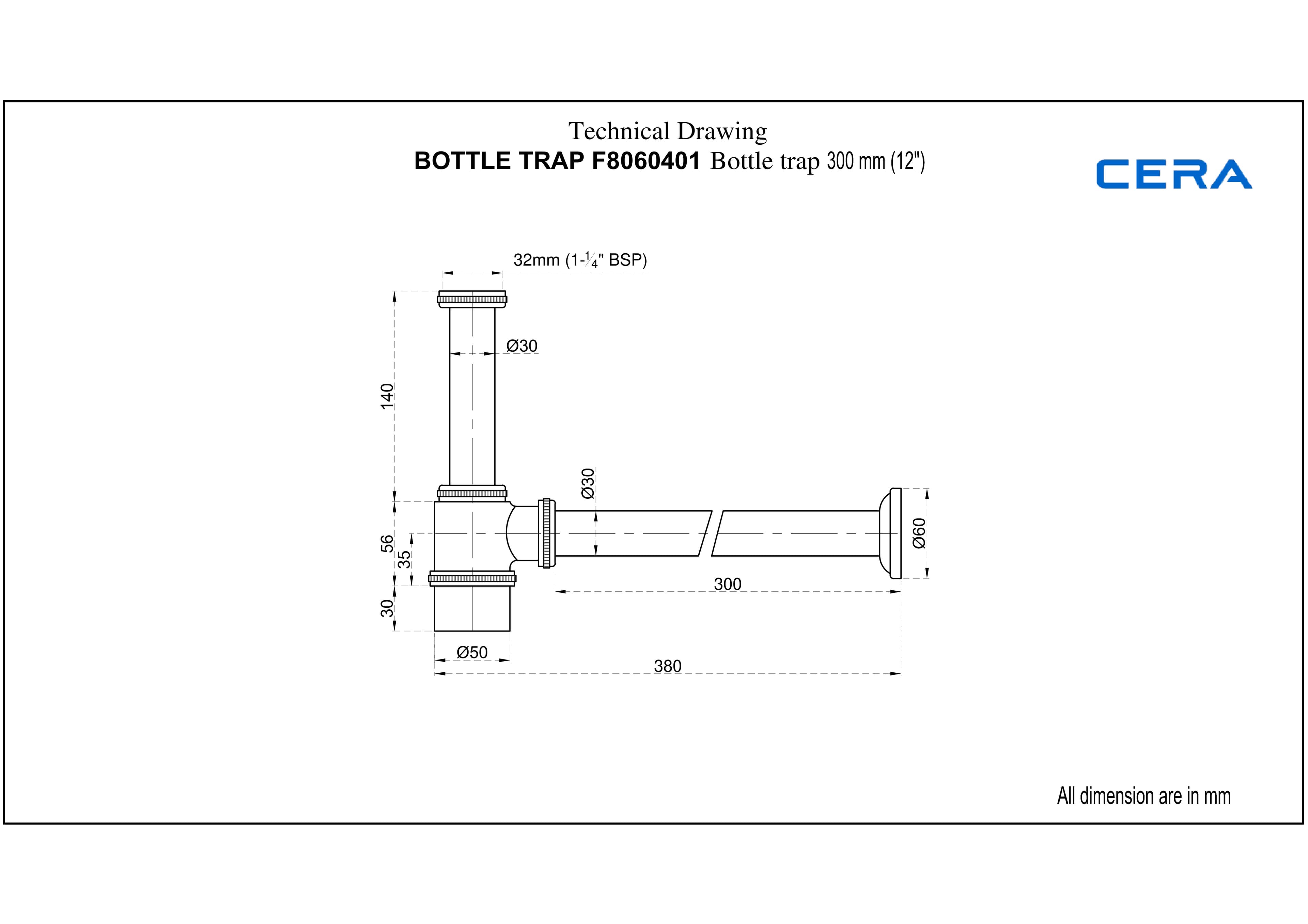 Bottle Trap 300 mm | Chrome Finish — image 2