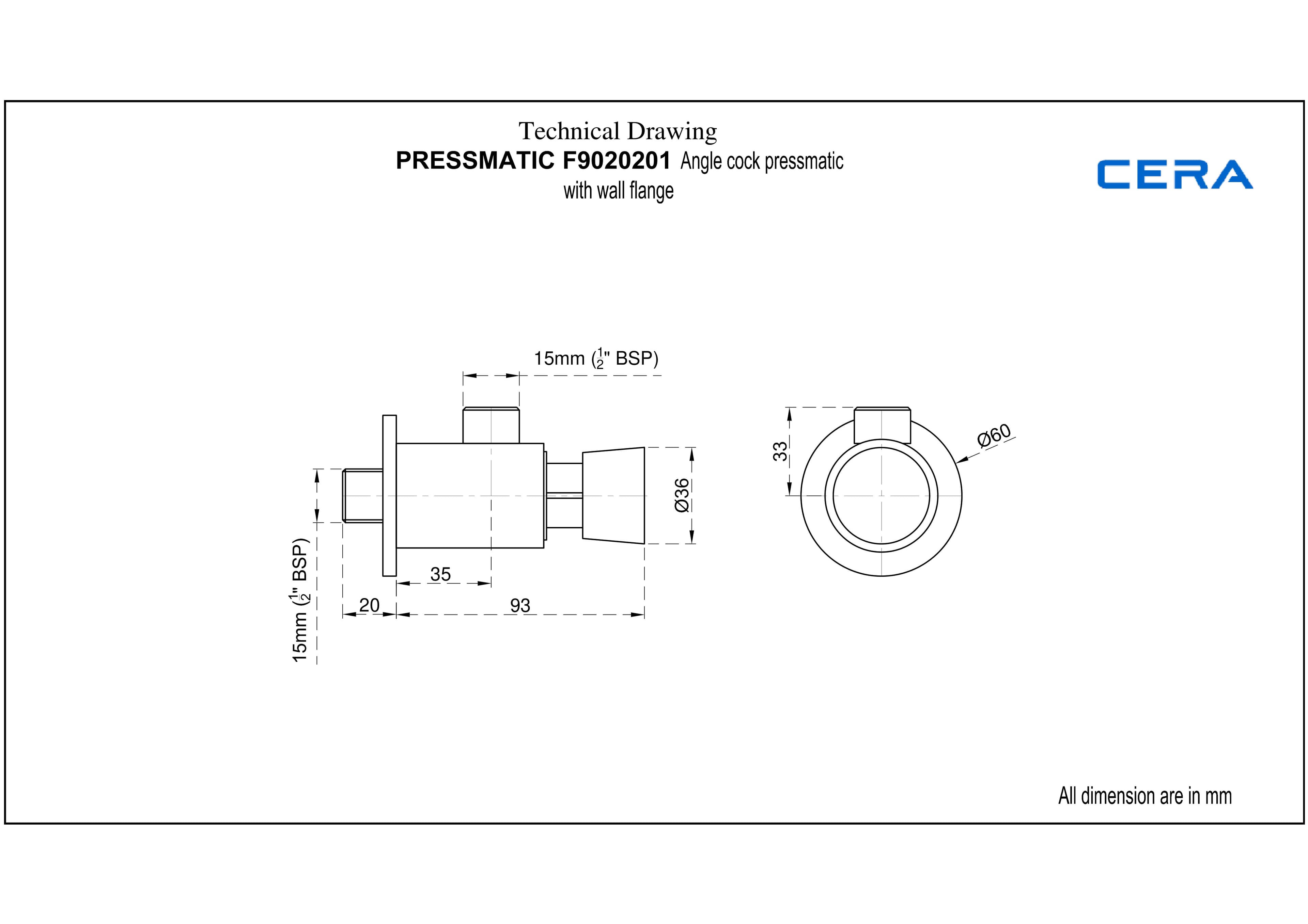 Flush Cock Pressmatic (Self Closing) With Wall Flange | Chrome Finish — image 4