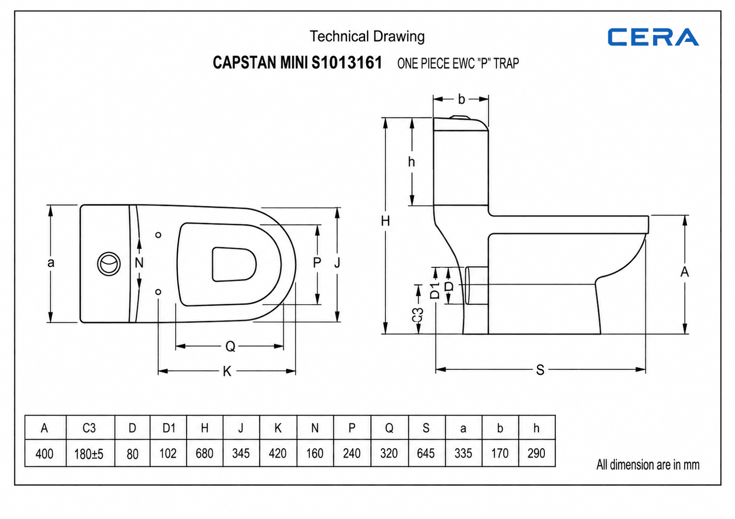 Capstan Mini One Piece Toilet | With Slim Soft Close Seat Cover | P Trap — image 4