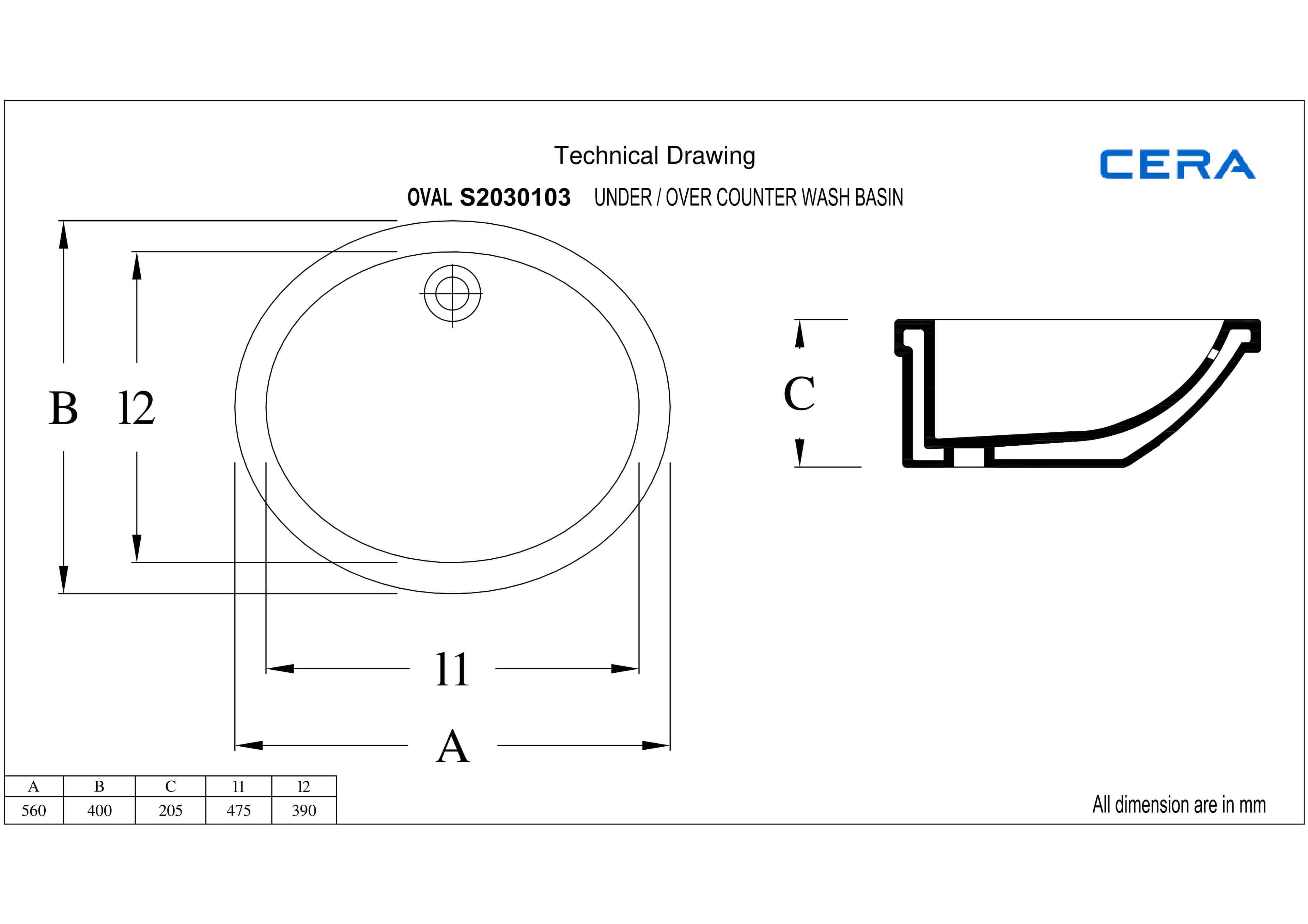Oval Counter Wash Basin | Without Tap Hole Provision | Finish: Snow White | Size: 560 x 400 x 205 mm — image 4