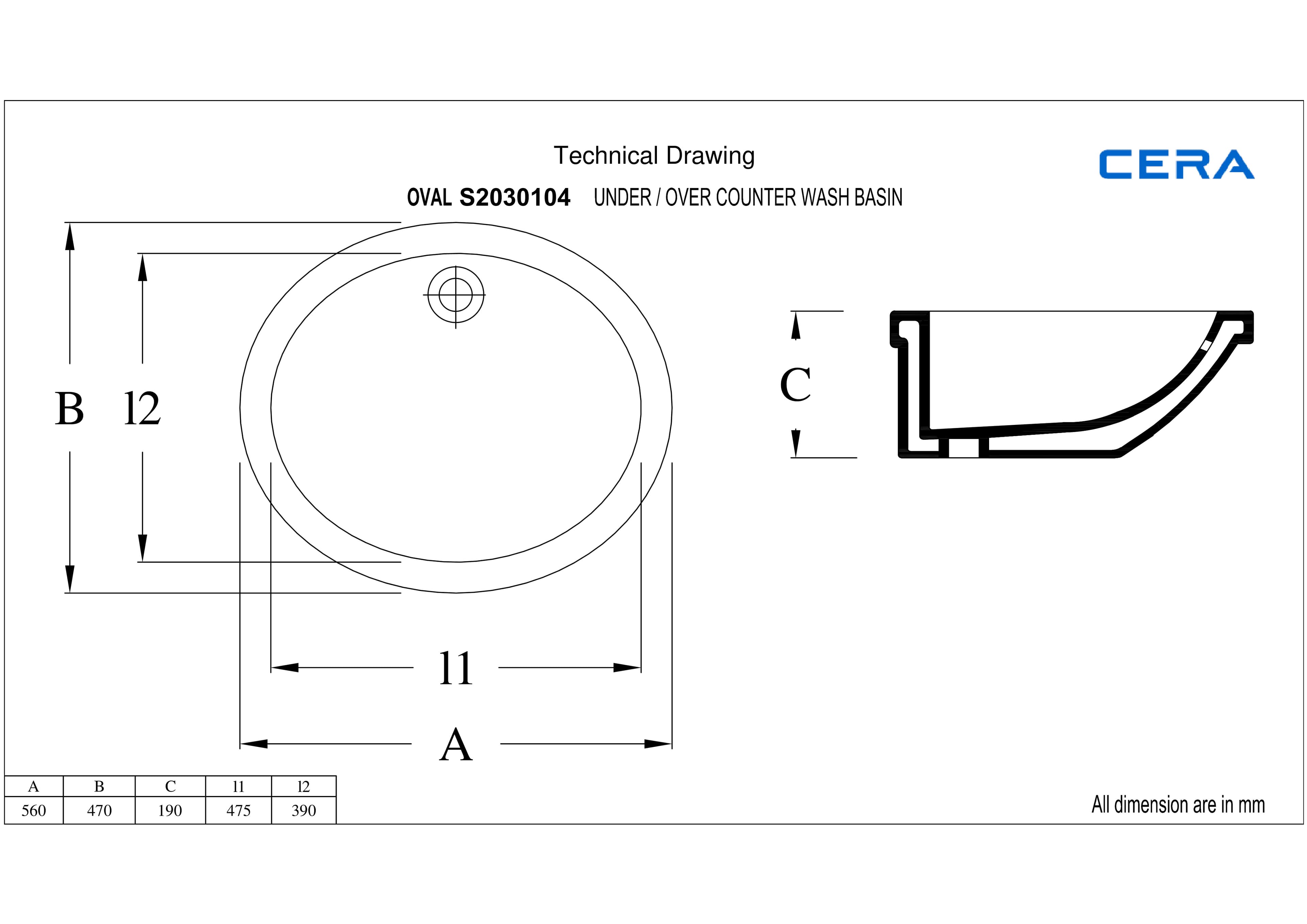 Oval Counter Wash Basin | Without Tap Hole Provision | Finish: Snow White | Size: 560 x 470 x 190 mm — image 4
