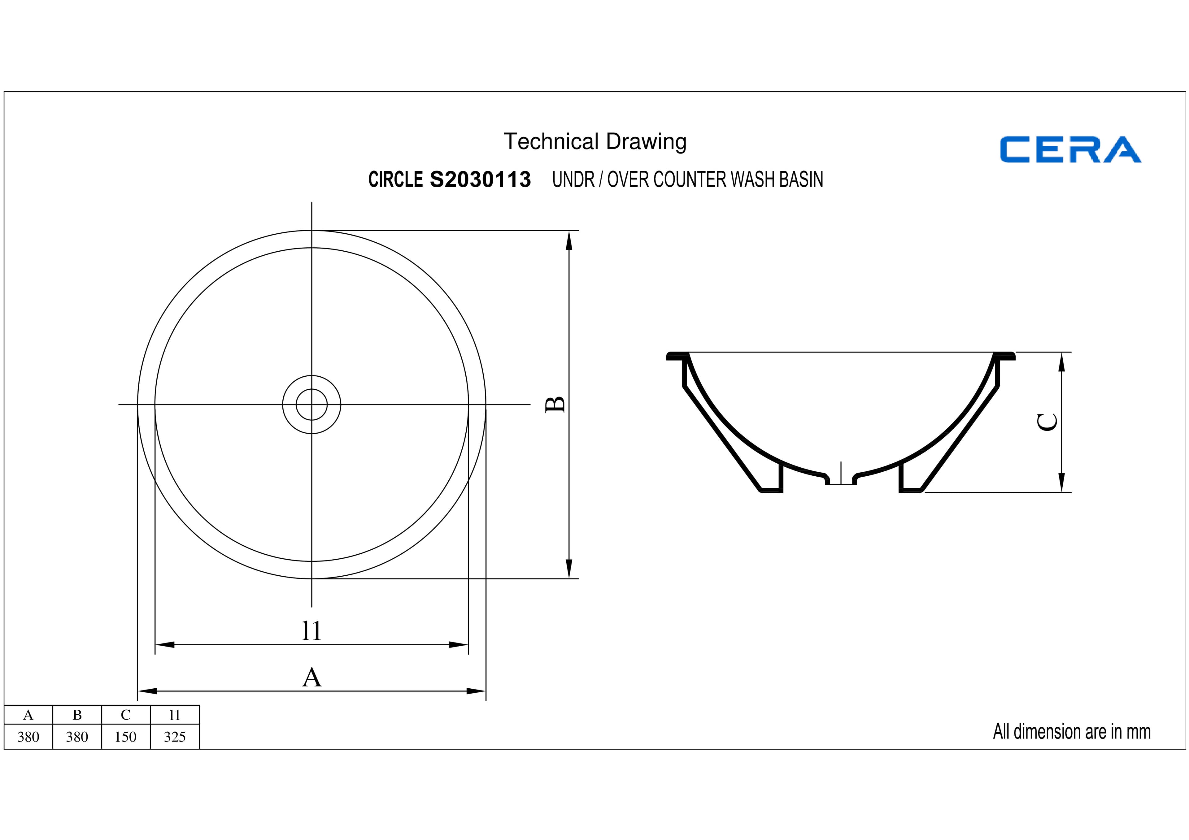 Circle Counter Wash Basin | Without Tap Hole Provision | Finish: Snow White | Size: 380 x 380 x 150 mm — image 4