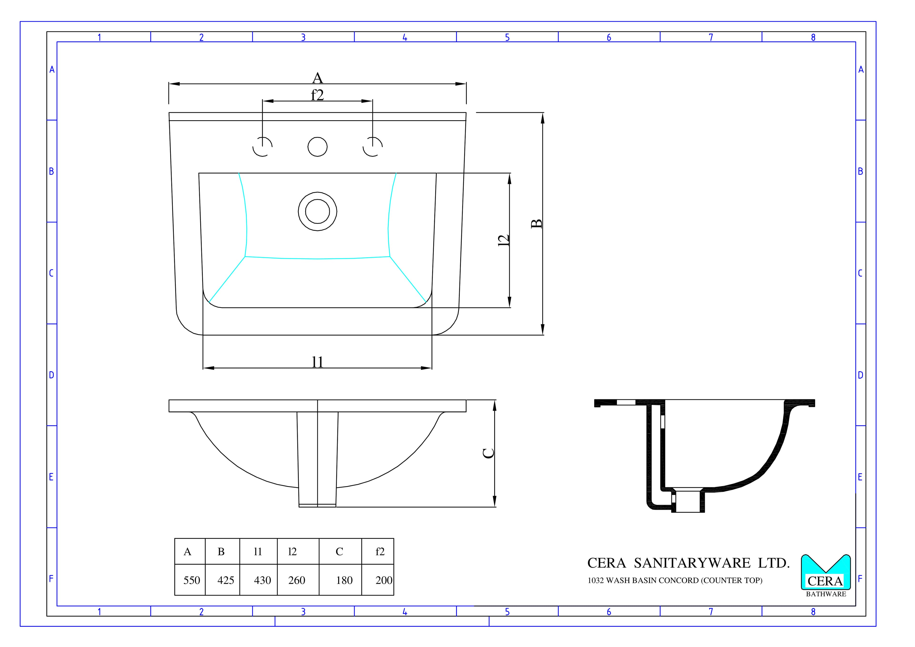 Concord Counter Wash Basin | With Tap Hole Provision | Finish: Snow White | Size: 550 x 425 x 180 mm — image 4