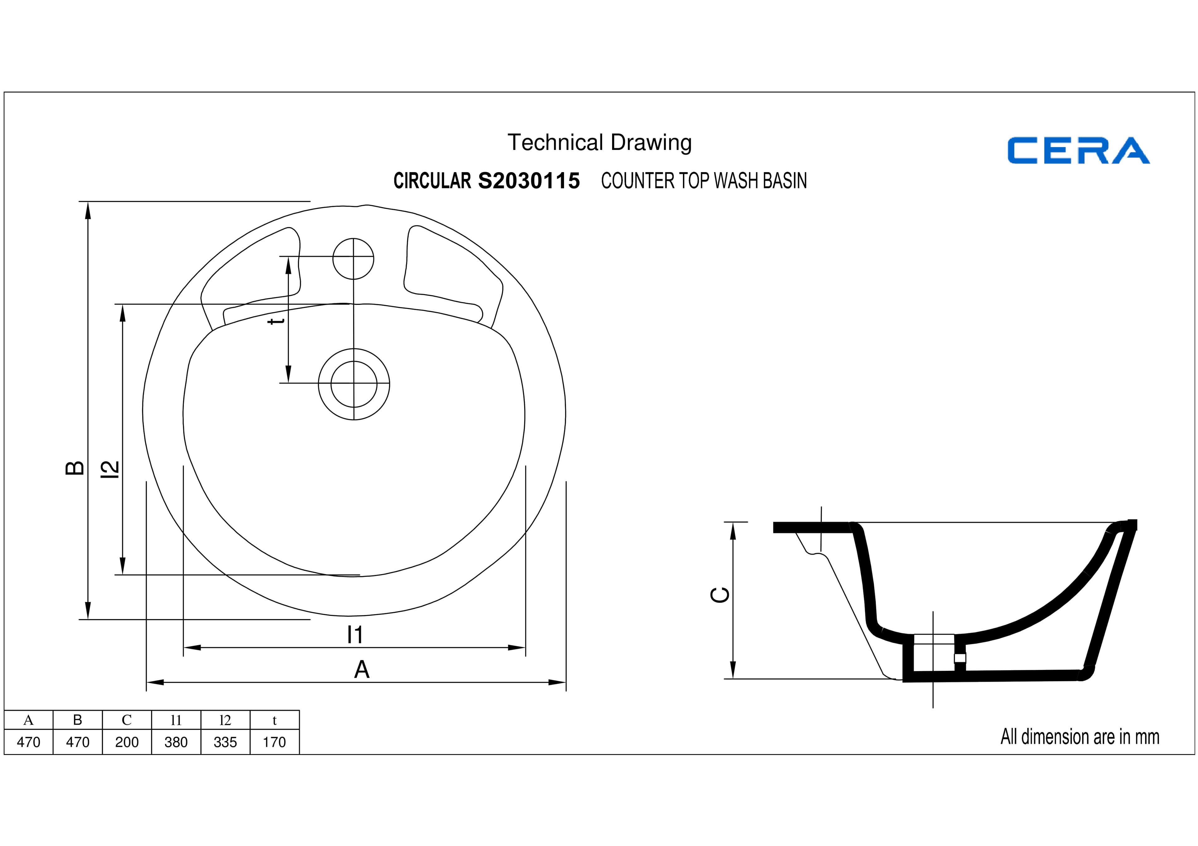 Circular Counter Wash Basin | With Tap Hole Provision | Finish: Snow White | Size: 470 x 470 x 200 mm — image 2