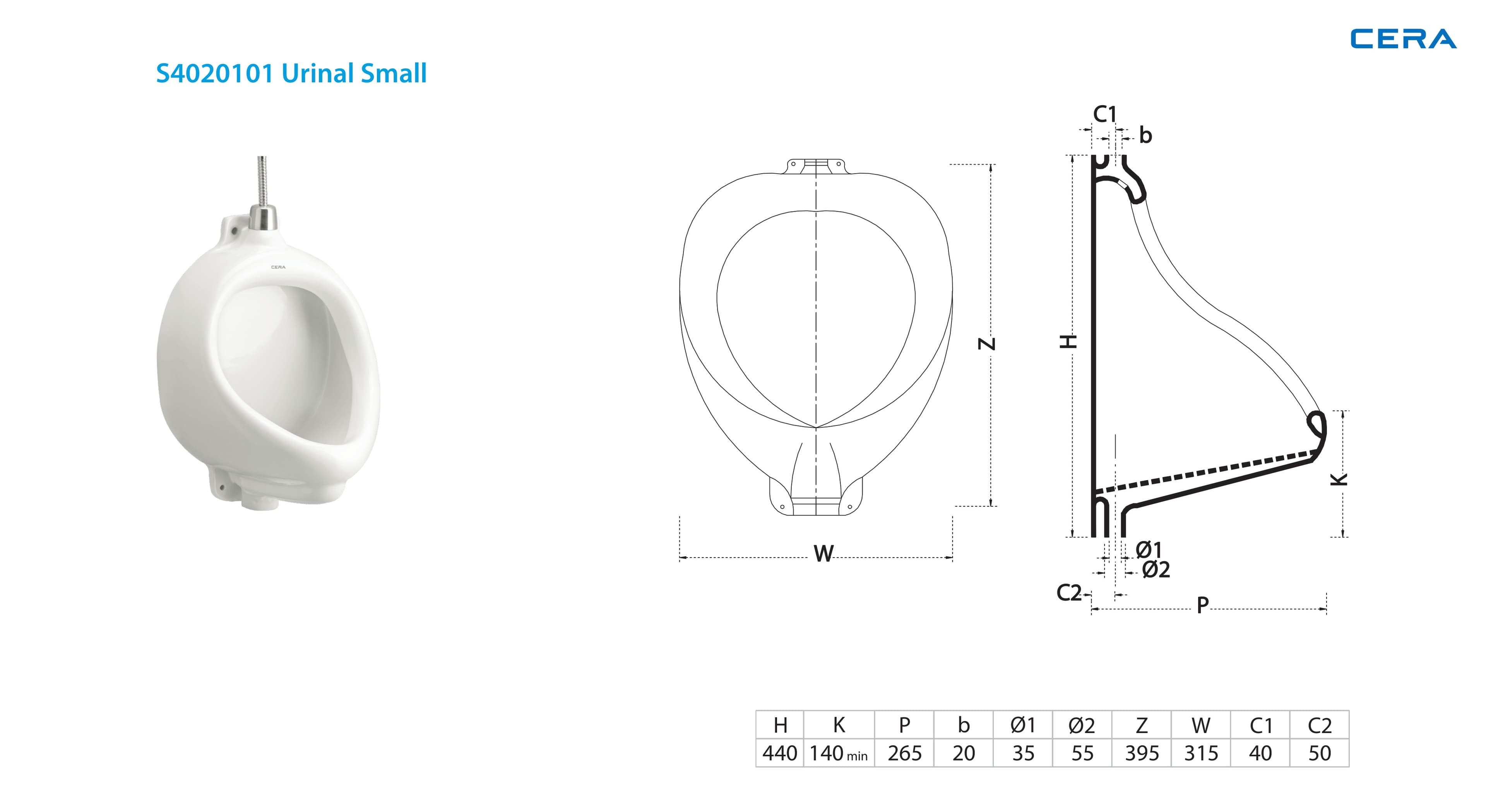 Casey Urinal | Finish: Snow White | Size: 315 x 265 x 440 mm — image 2