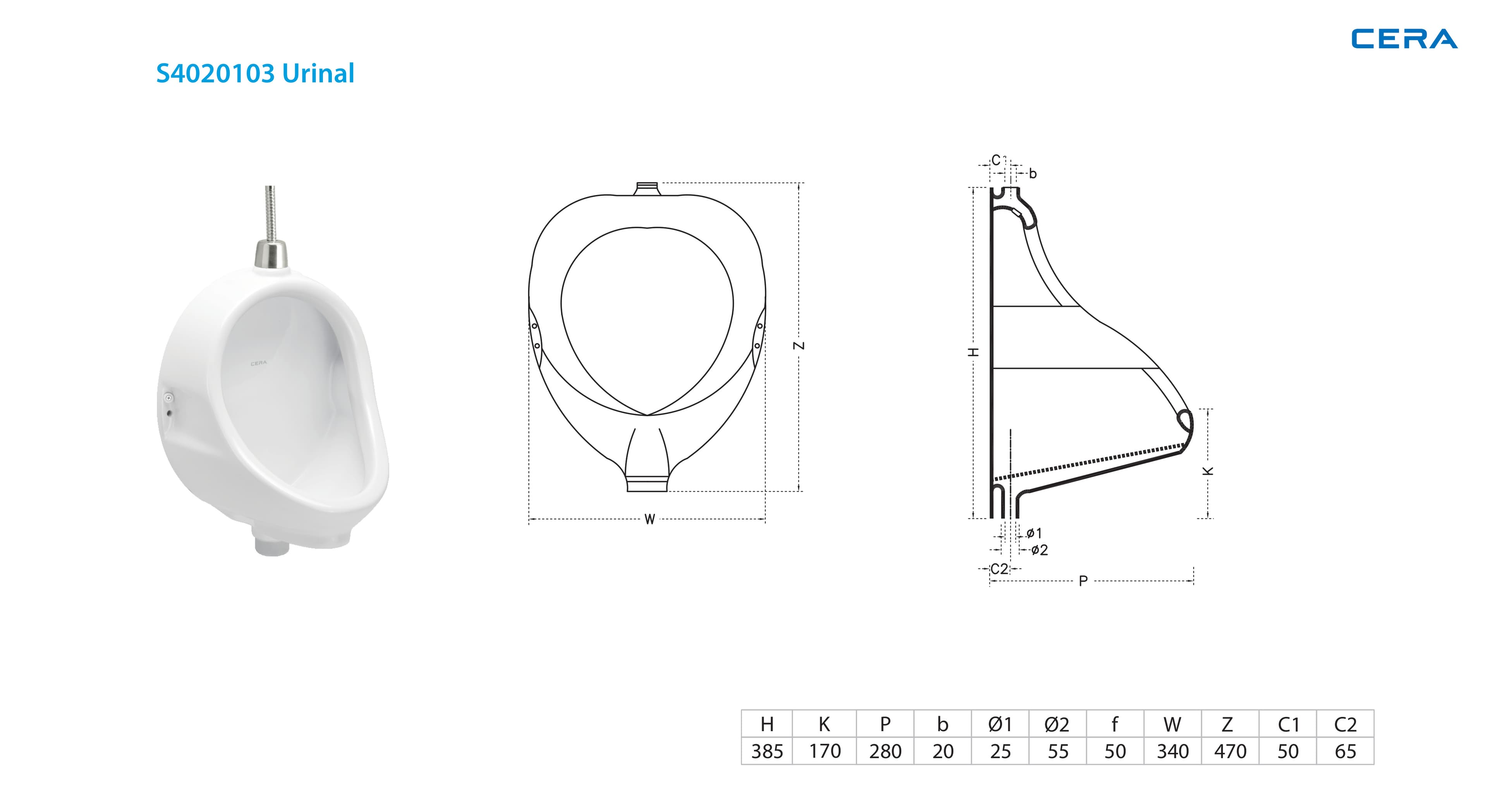 Chrys Urinal | Finish: Snow White | Size: 340 x 280 x 470 mm — image 2
