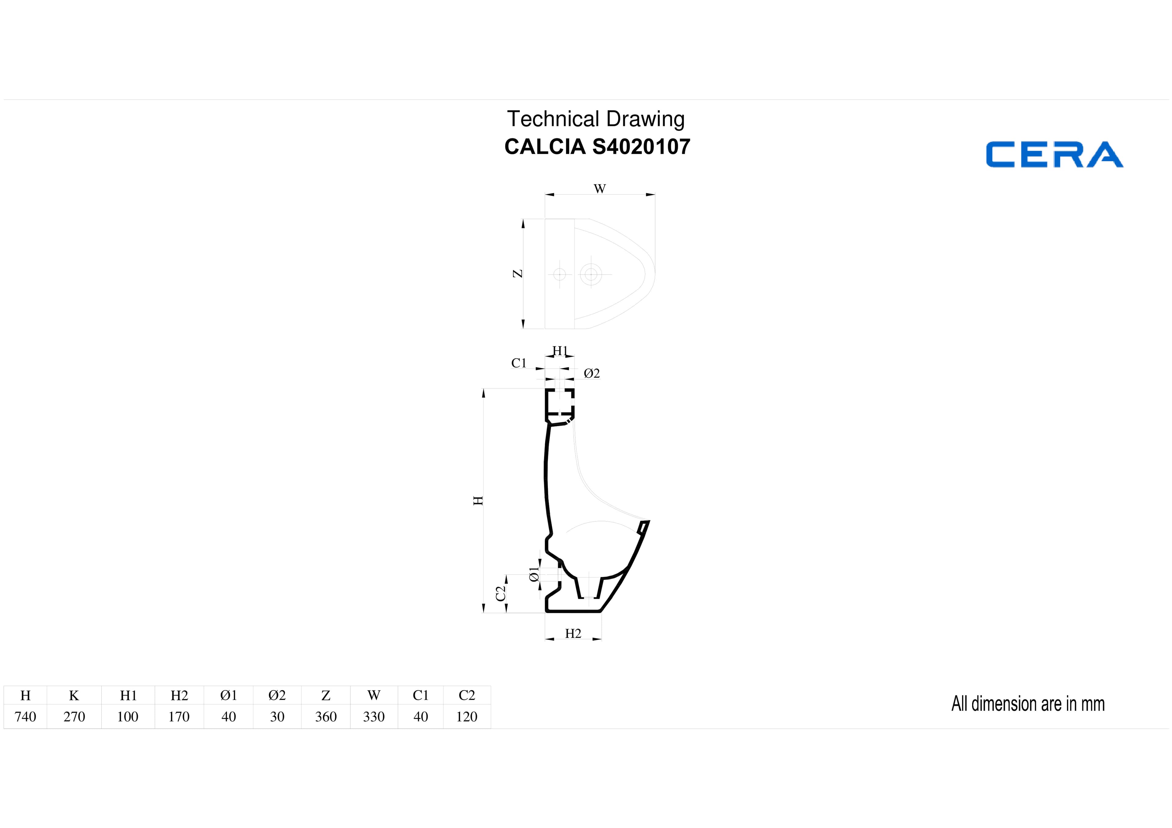 Calcia Urinal | Finish: Snow White | Size: 365 x 335 x 670 mm — image 2