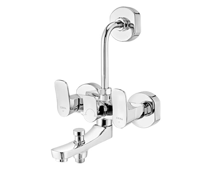 Perla Wall Mixer (3-in-1) With Arrangement for both Hand Shower and Overhead Shower With Bend Pipe | Chrome Finish — image 2