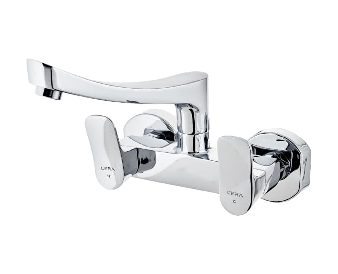 Perla Kitchen Mixer (Hot & Cold Water) With 200 mm (8") Long Swivel Spout and Wall Flanges | Chrome Finish — image 2