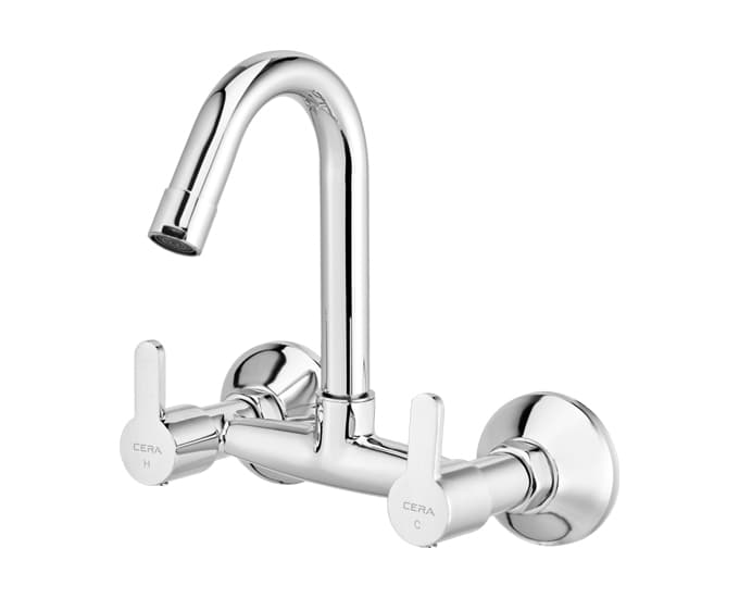 Victor Kitchen Mixer (Hot & Cold Water) With 190 mm (7.5") Long Swivel Spout and Wall Flanges | Chrome Finish — image 2