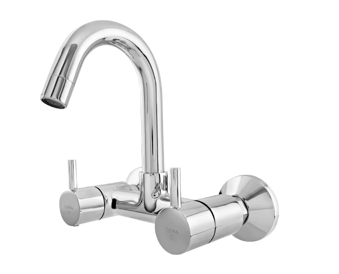 Fountain Kitchen Mixer (Hot & Cold Water) With 150 mm (6") Long Swivel Spout and Wall Flanges | Chrome Finish — image 2